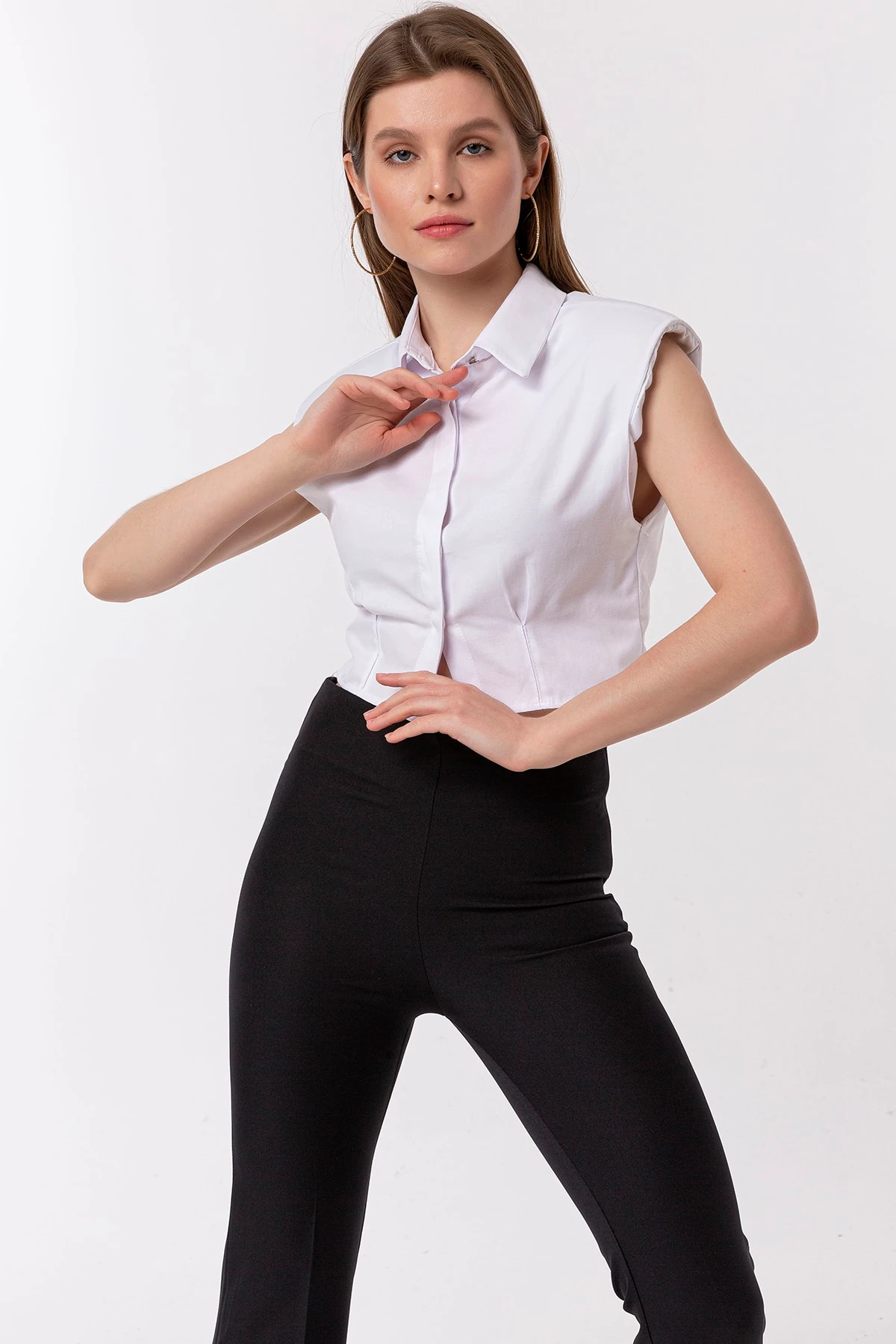 Beyaz Crop Kısa Kadın Gömlek