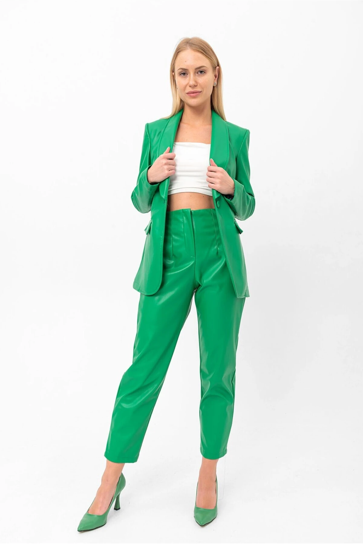 Deri Blazer Düğmeli Ceket