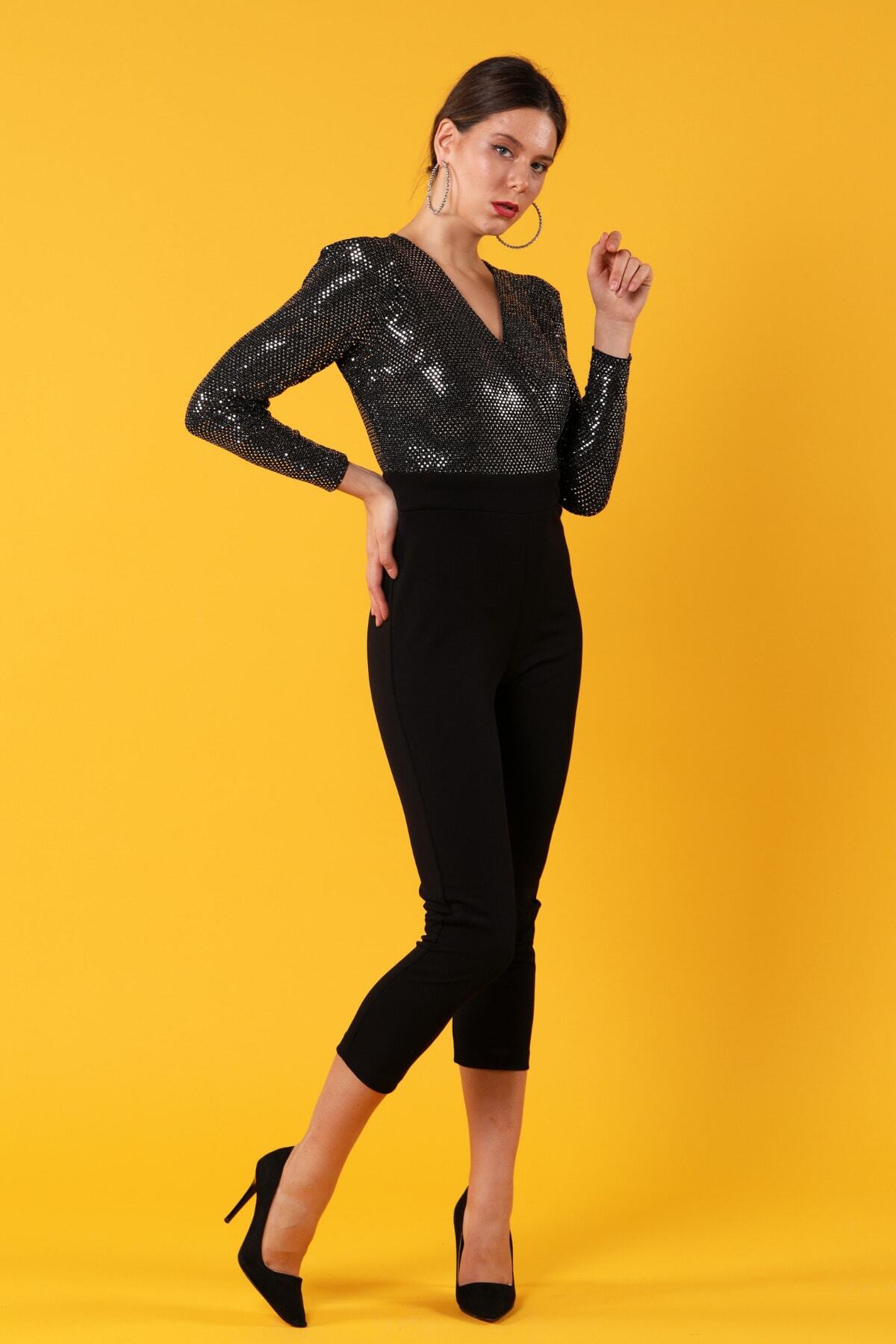 Kadın Gri Siyah Tulum