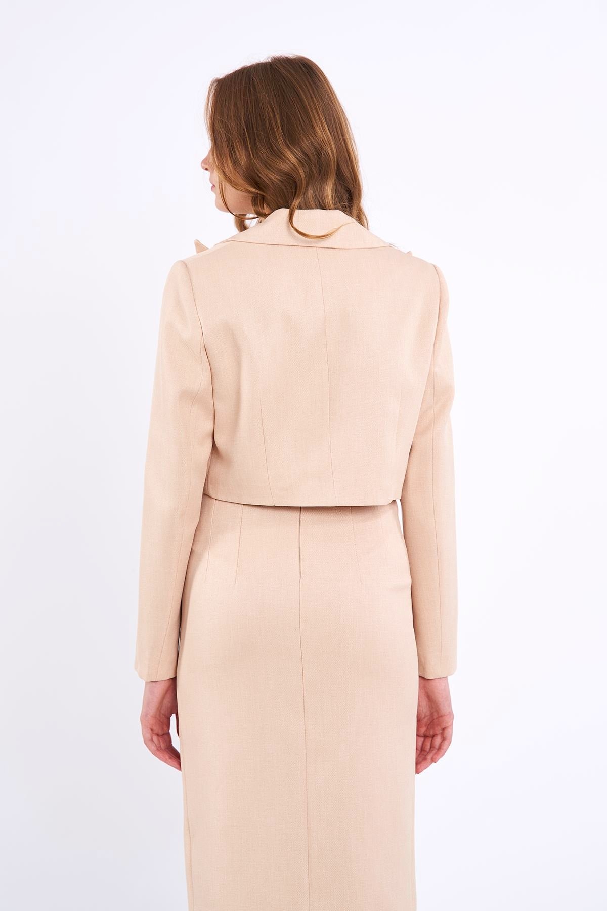 Keten Kısa Blazer Ceket Bej