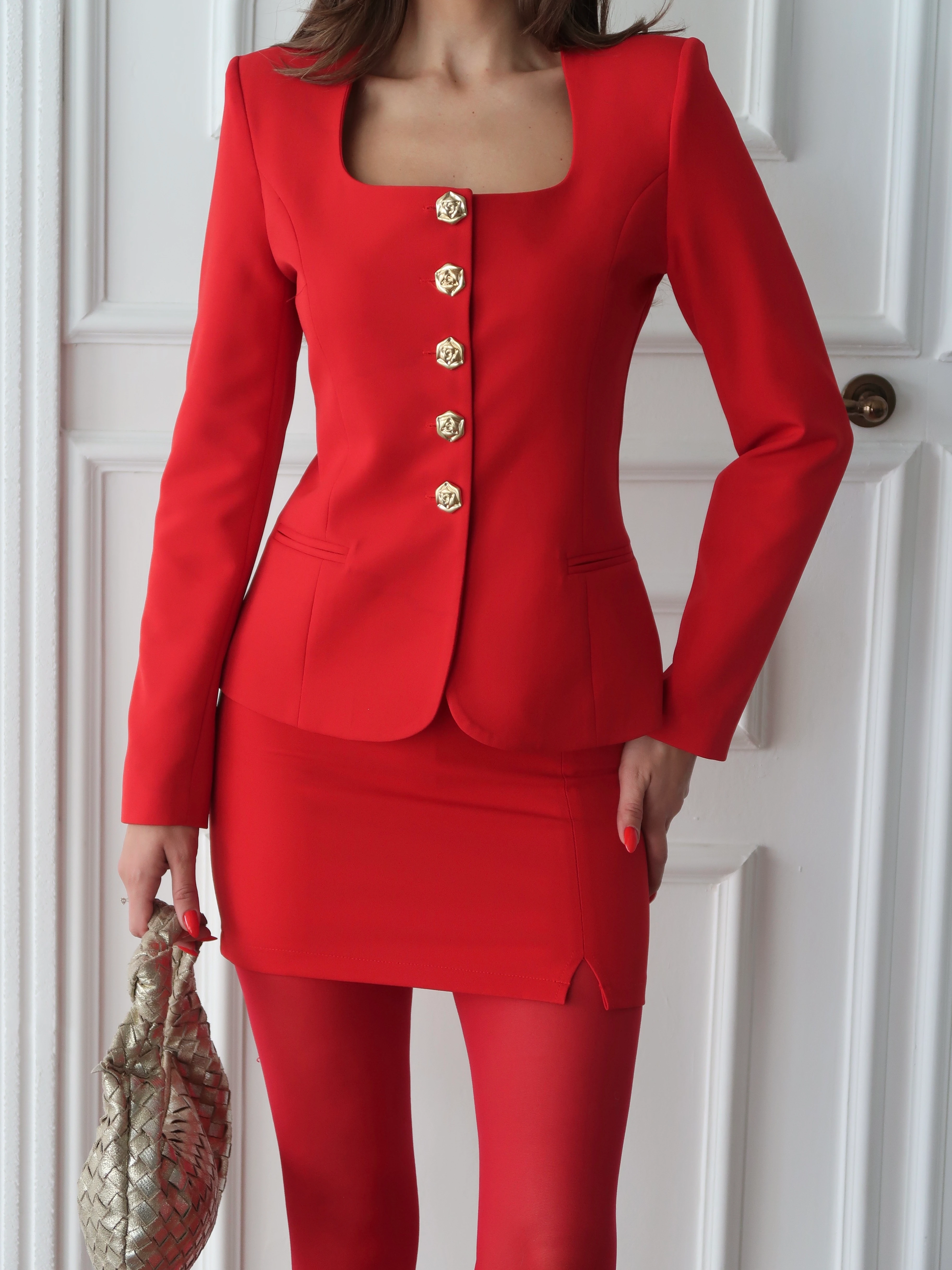 Eva Button Suit Kırmızı