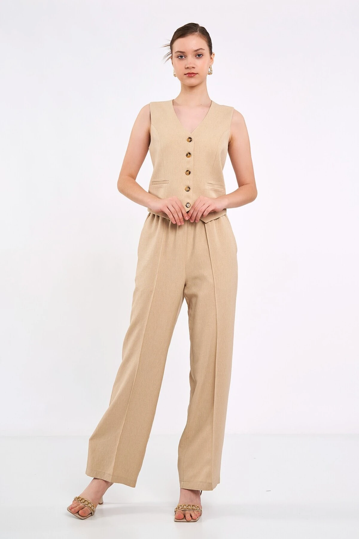 Keten Düğmeli Yelek