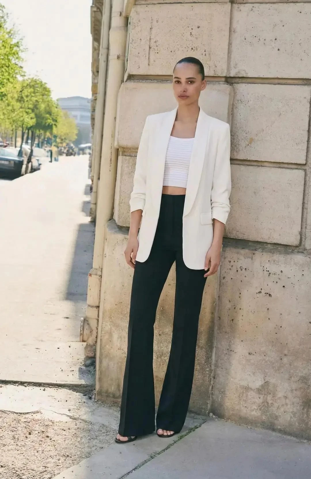 Mia Kolu Büzgülü Blazer Ceket Beyaz