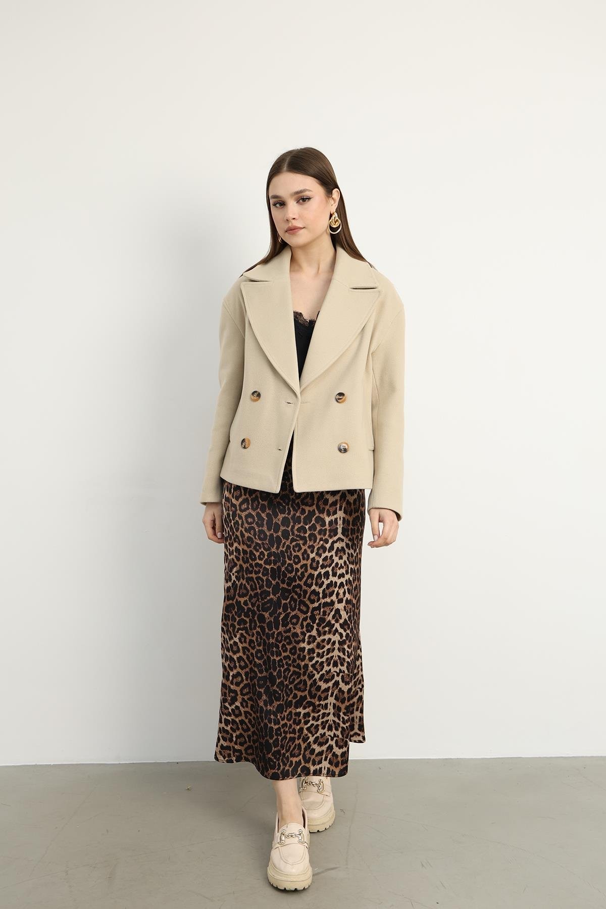 Leopar Desenli Saten Etek