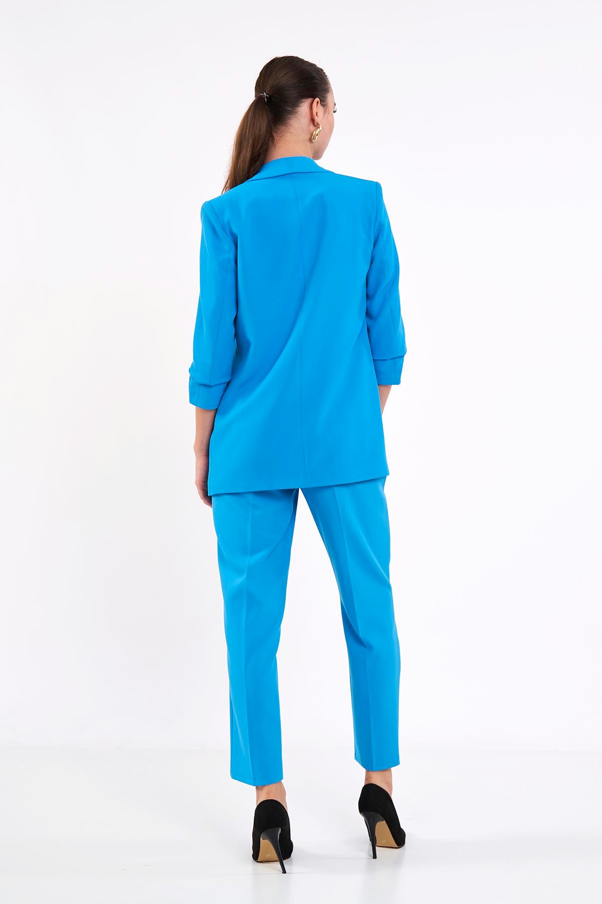 Modern Elegance Kemerli Mavi Pantolon