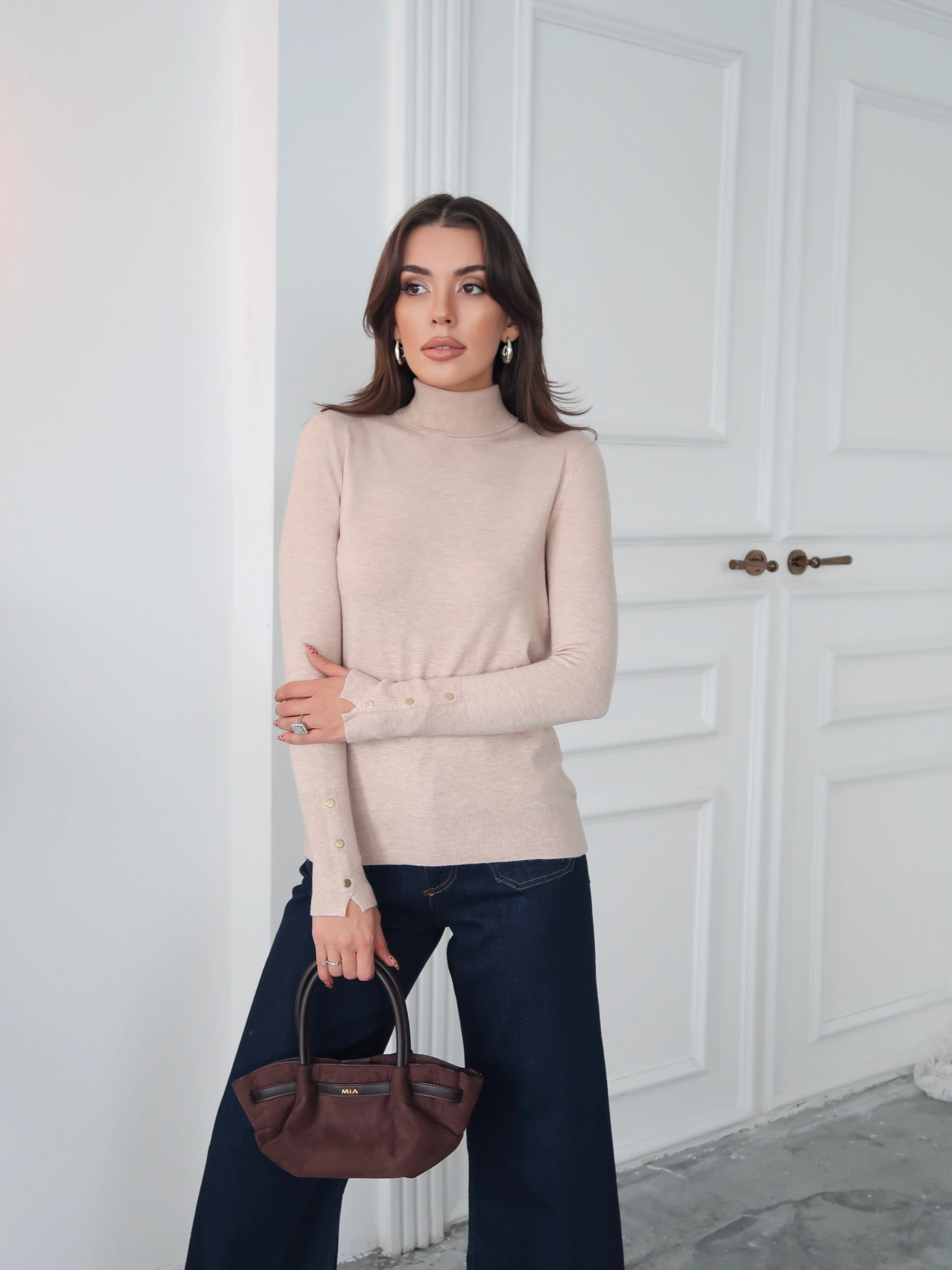 Balıkçı Yaka Detaylı Kazak