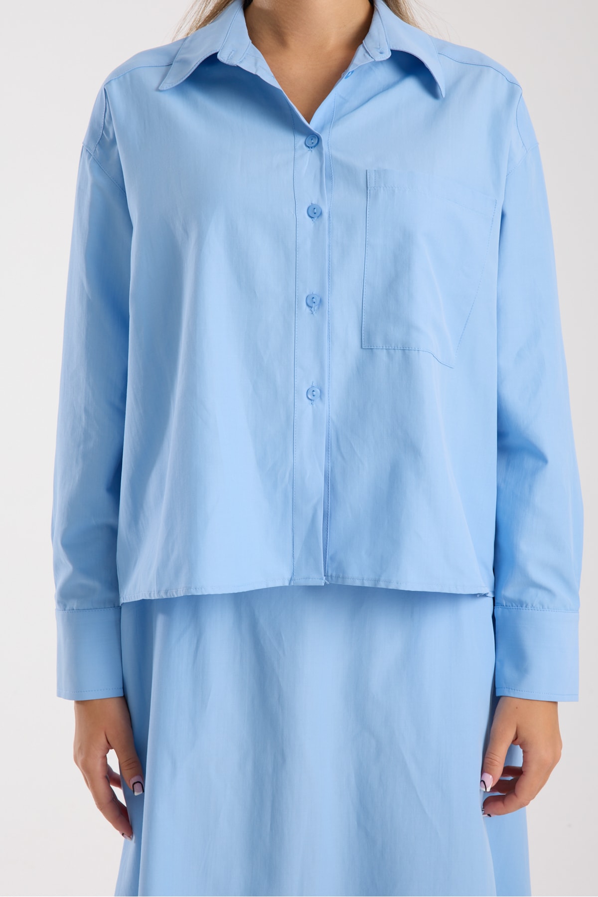 Poplin Kloş Etek ve Oversize Gömlek Ekru