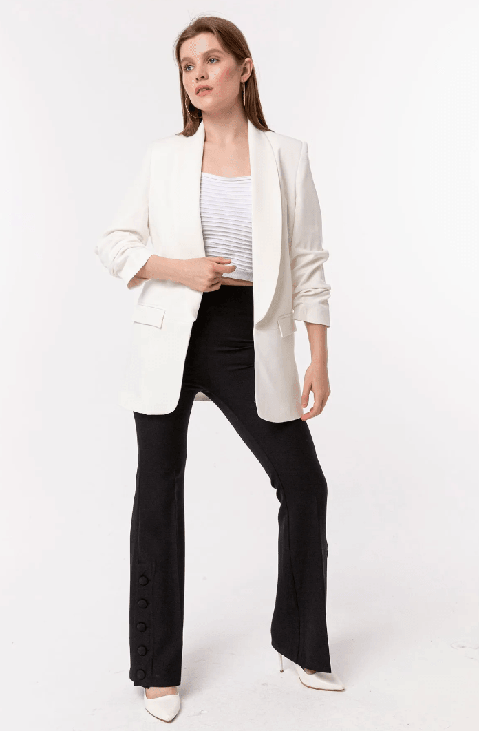 Mia Kolu Büzgülü Blazer Ceket Beyaz