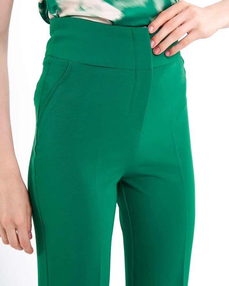 Yüksek Bel Sahte Cepli Yeşil Pantolon