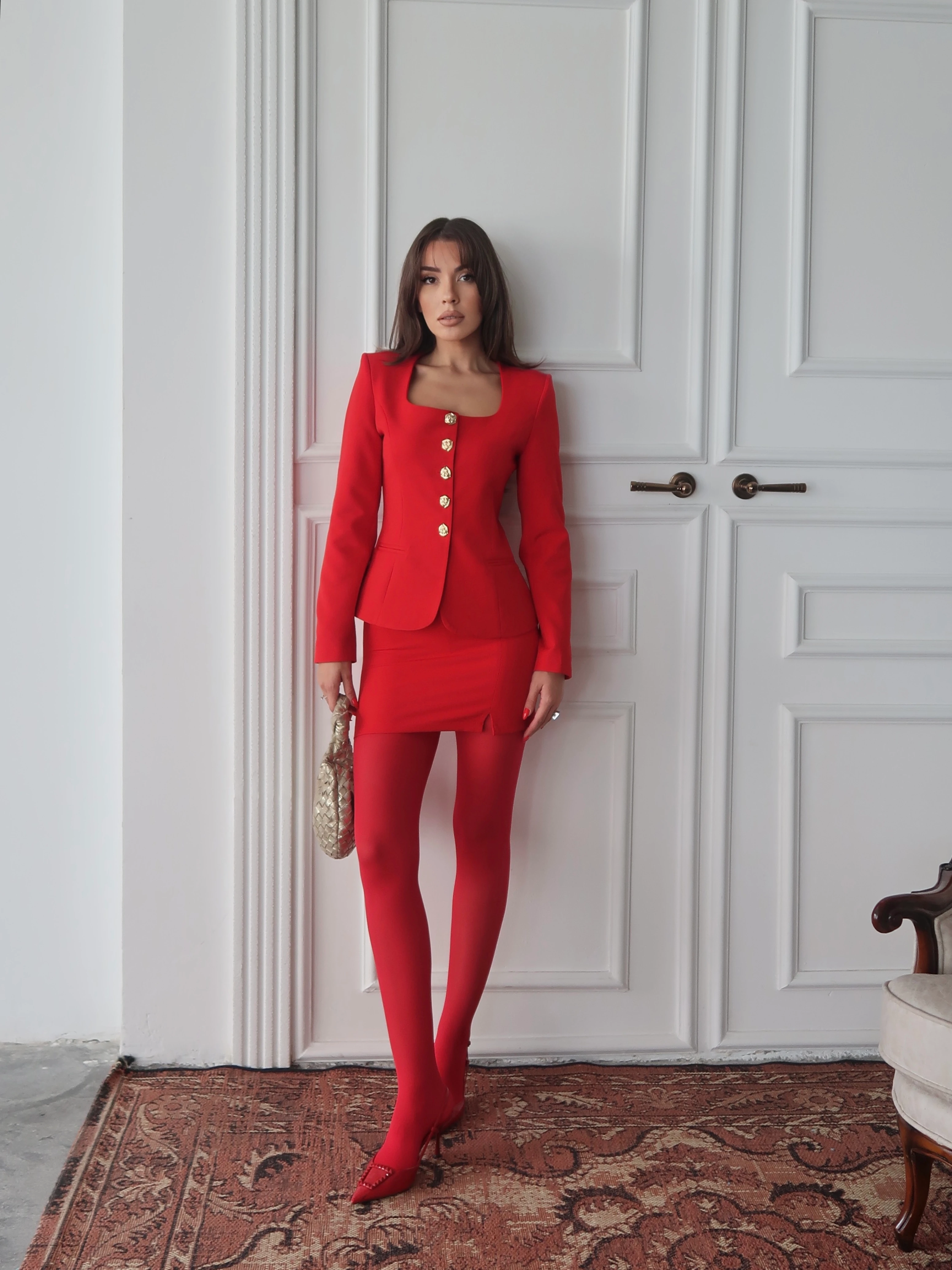 Eva Button Suit Kırmızı