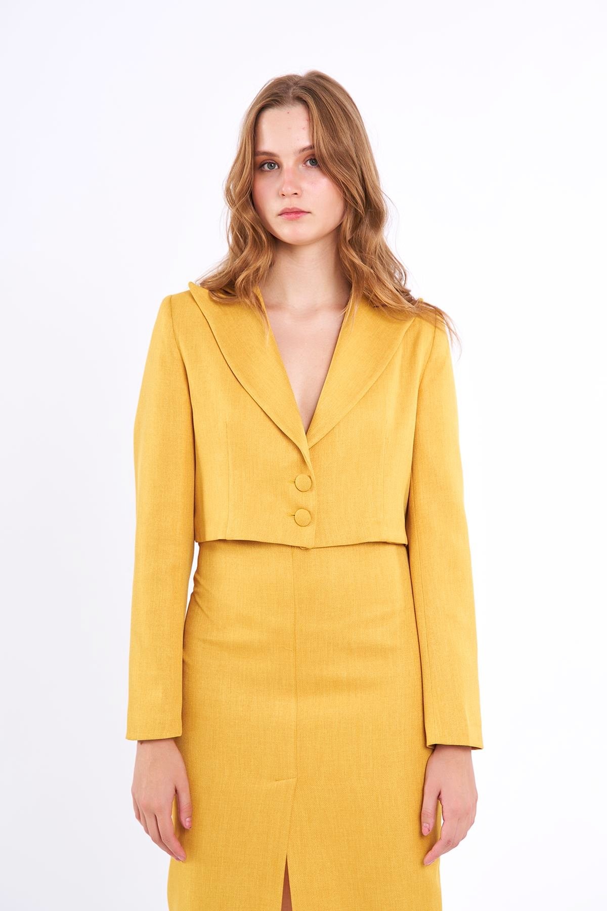 Keten Kısa Blazer Ceket Sarı