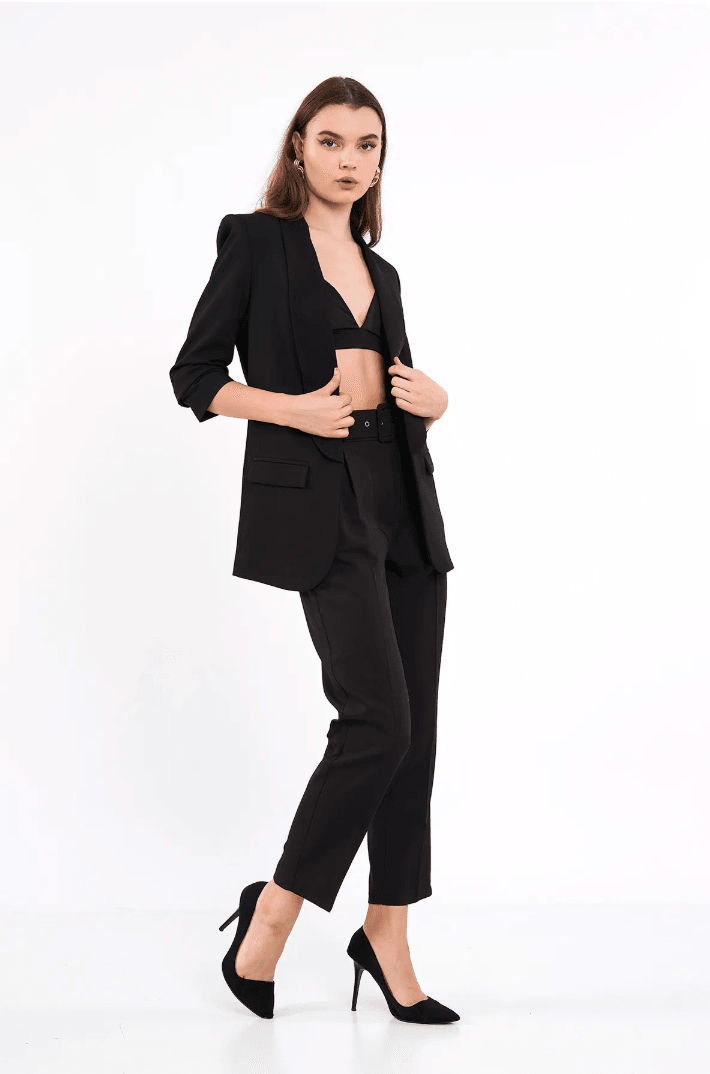 Mia Kolu Büzgülü Blazer Ceket Siyah