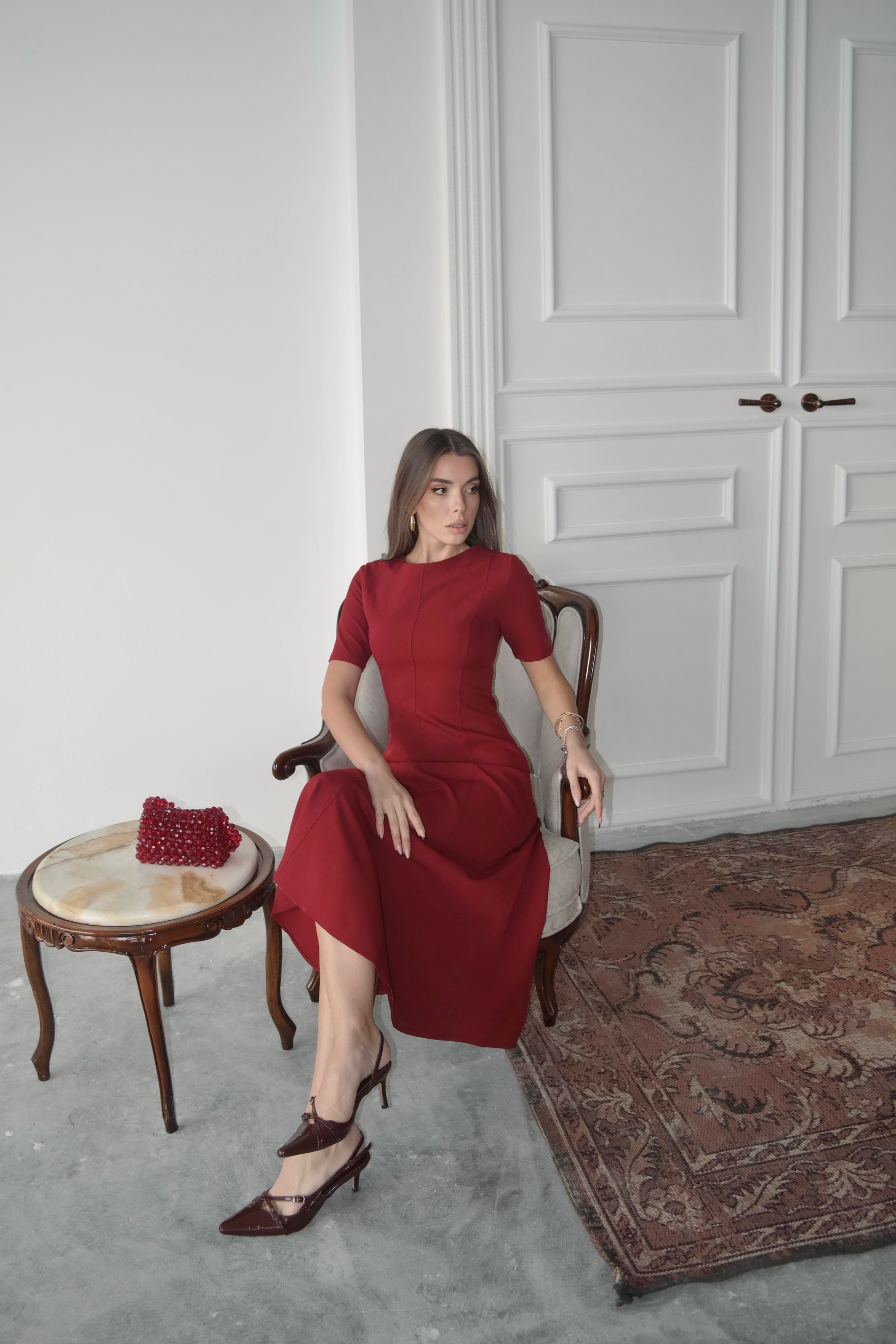 Dalie Midi Kloş Elbise Bordo