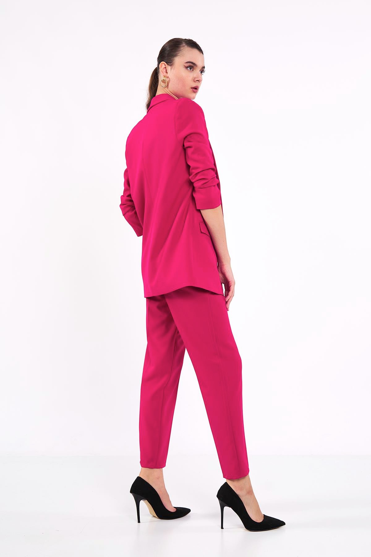Modern Elegance Kemerli Fuşya Pantolon