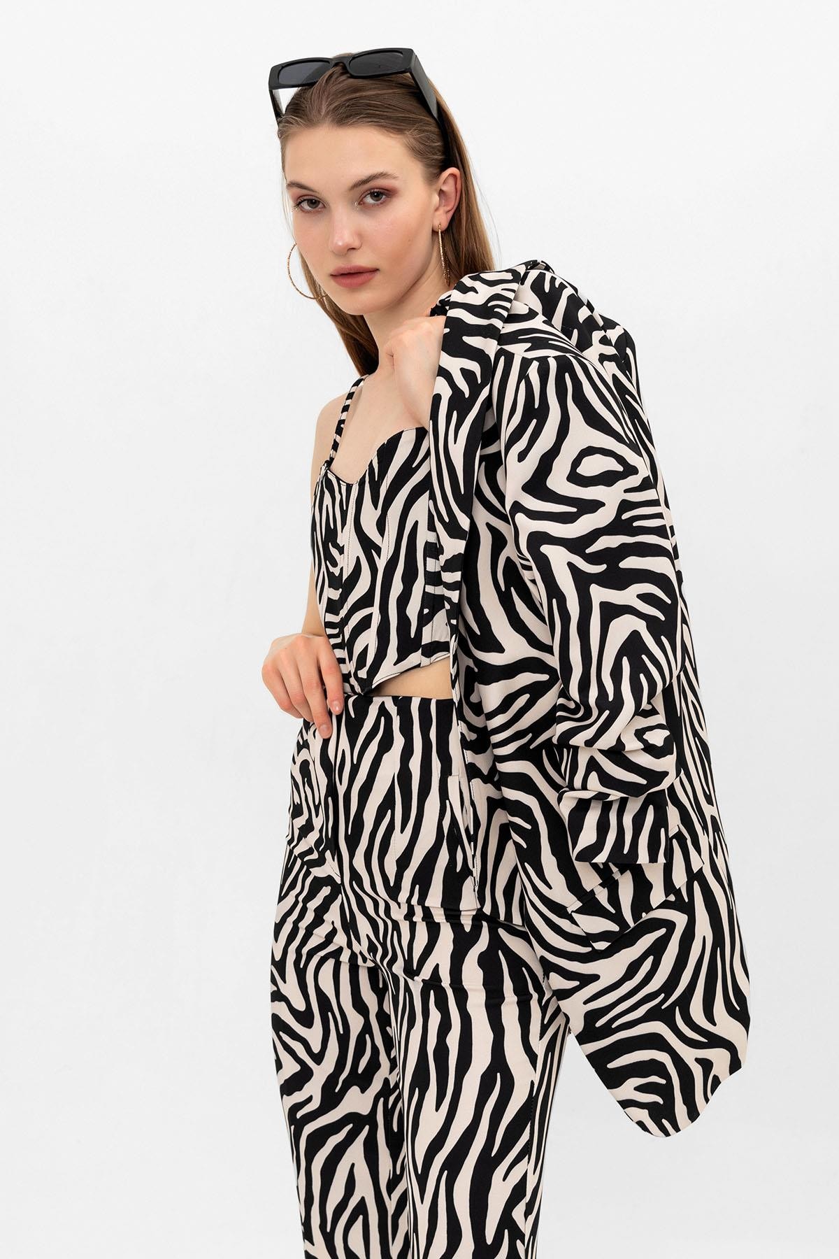 Elysia Çift Pens Zebra Desenli Pantolon