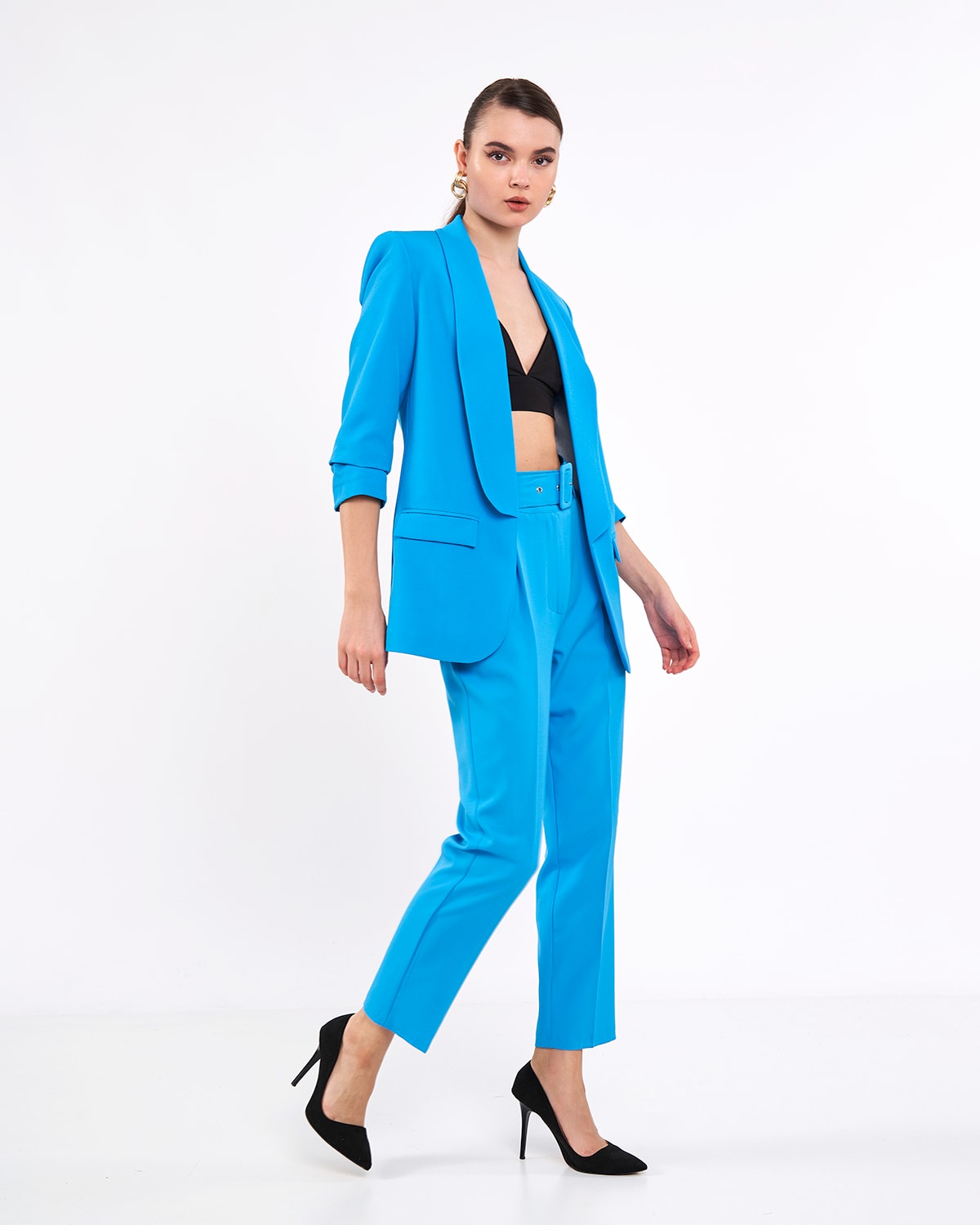 Mia Kolu Büzgülü Blazer Ceket Koyu Mavi