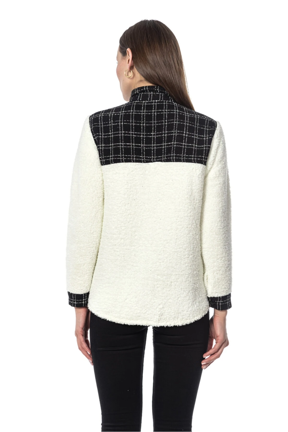 Beyaz Ekoseli Peluş Gömlek