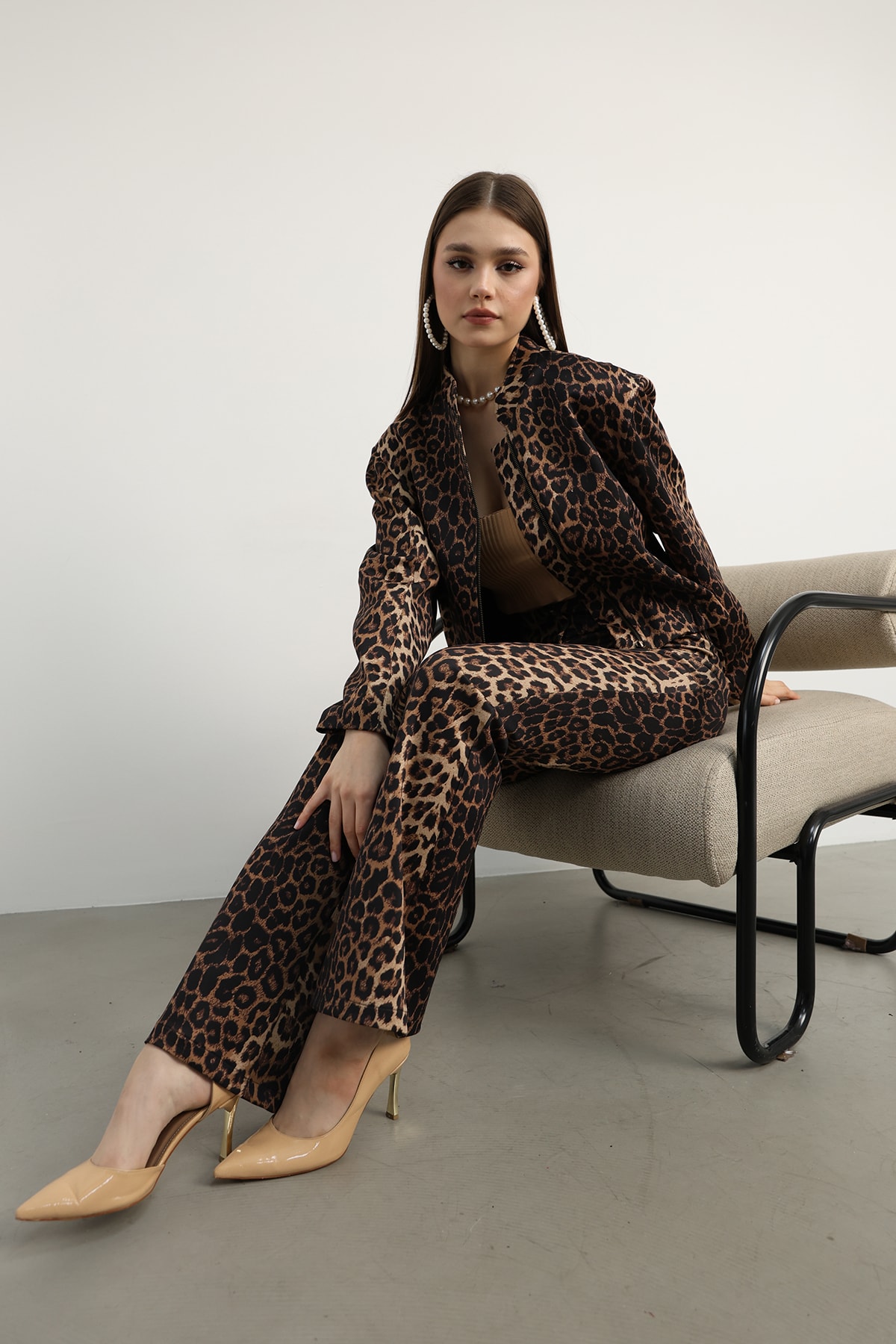 Leopar Desenli Yüksek Bel Likralı Pantolon