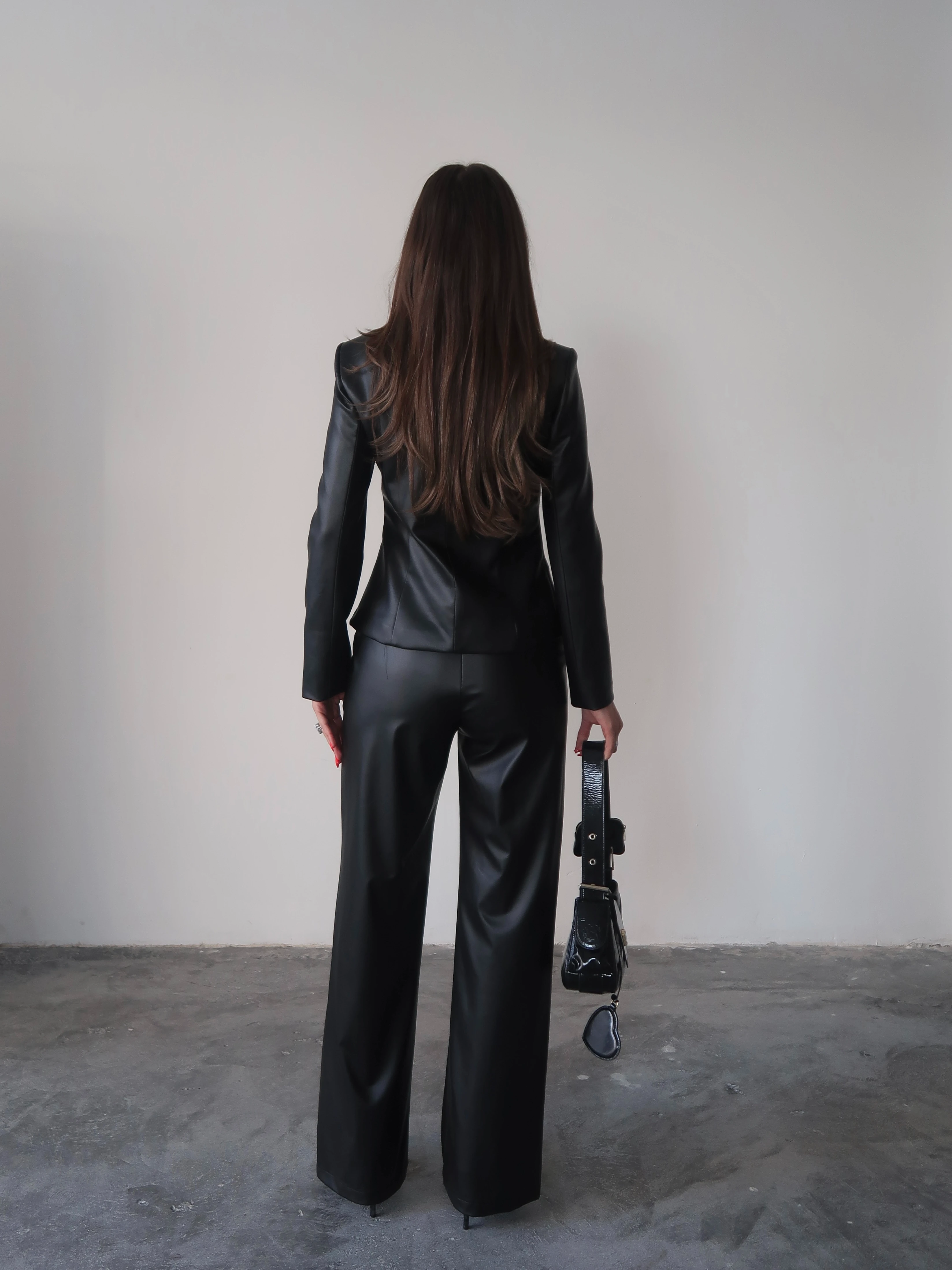 Jane Button Leather Tailored Suit Siyah