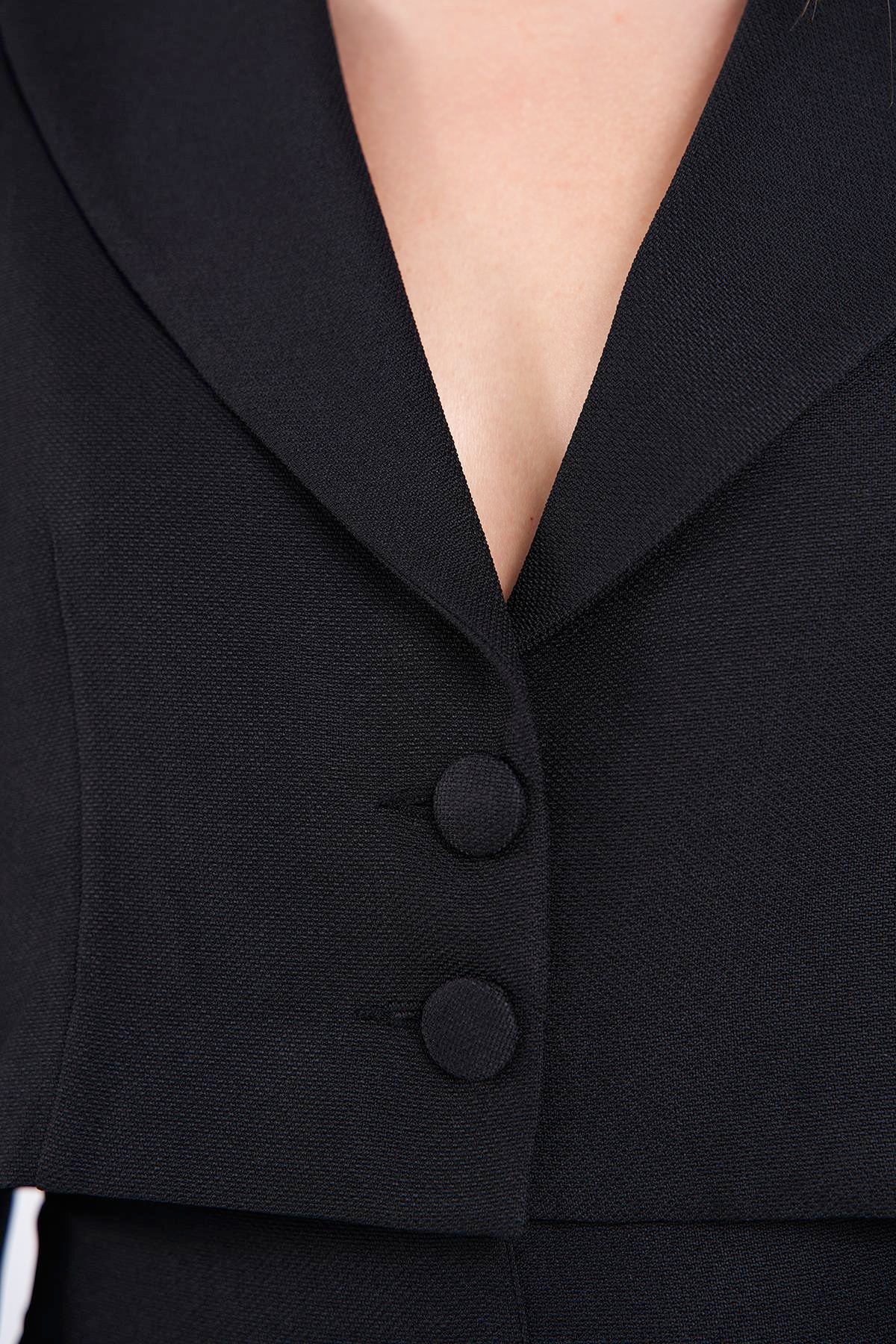 Keten Kısa Blazer Ceket Siyah