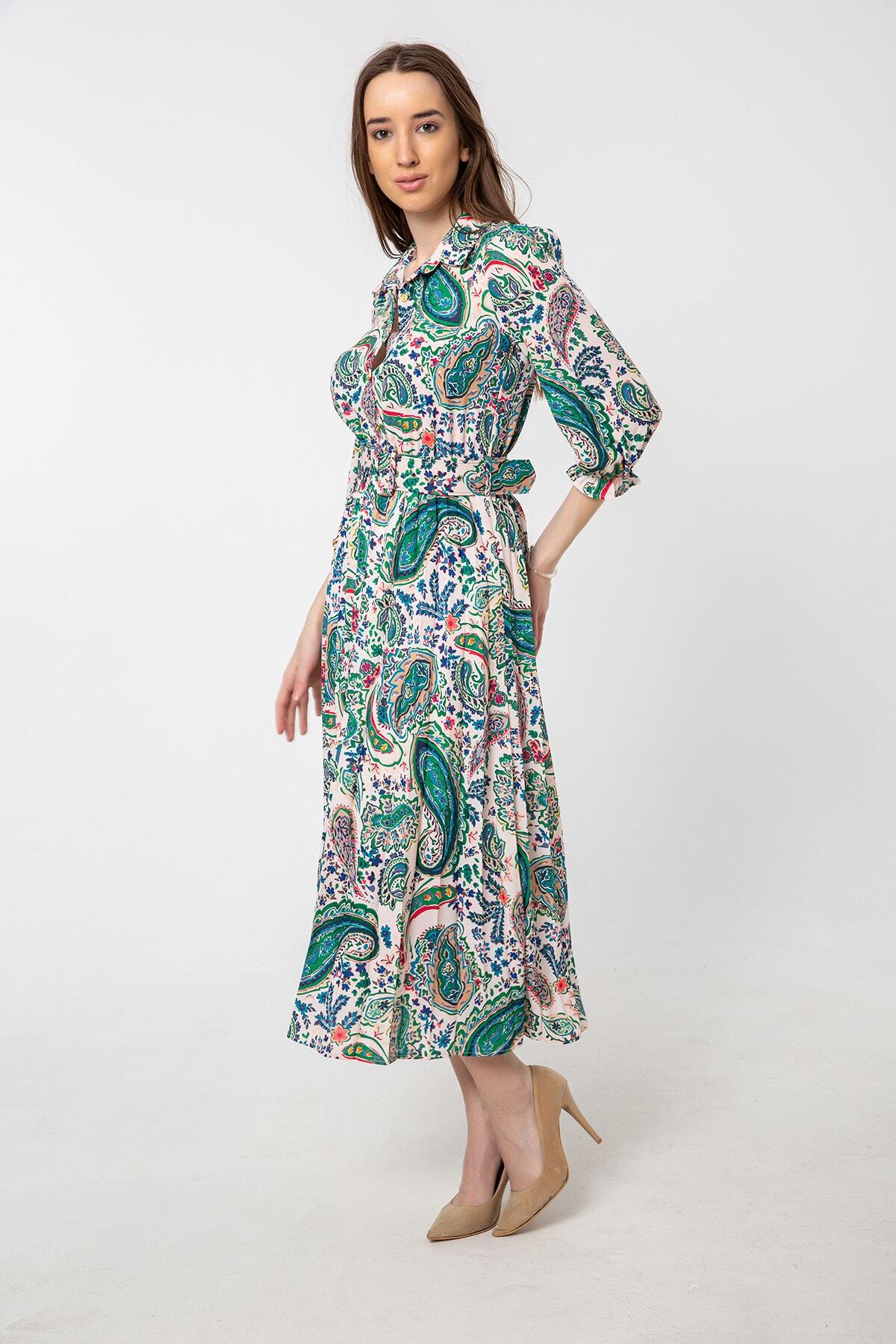 Kadın Yeşil Desenli Elbise