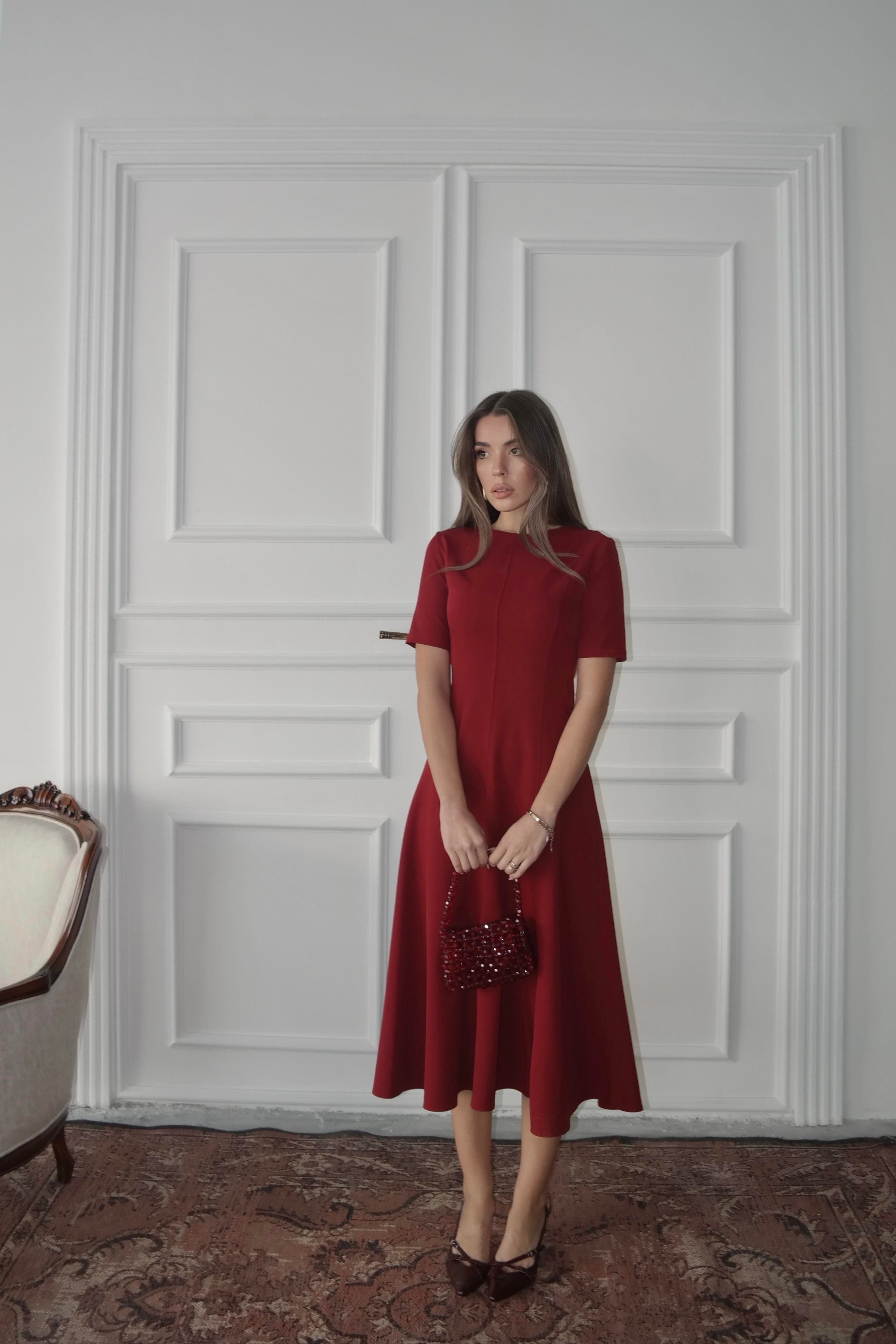 Dalie Midi Kloş Elbise Bordo