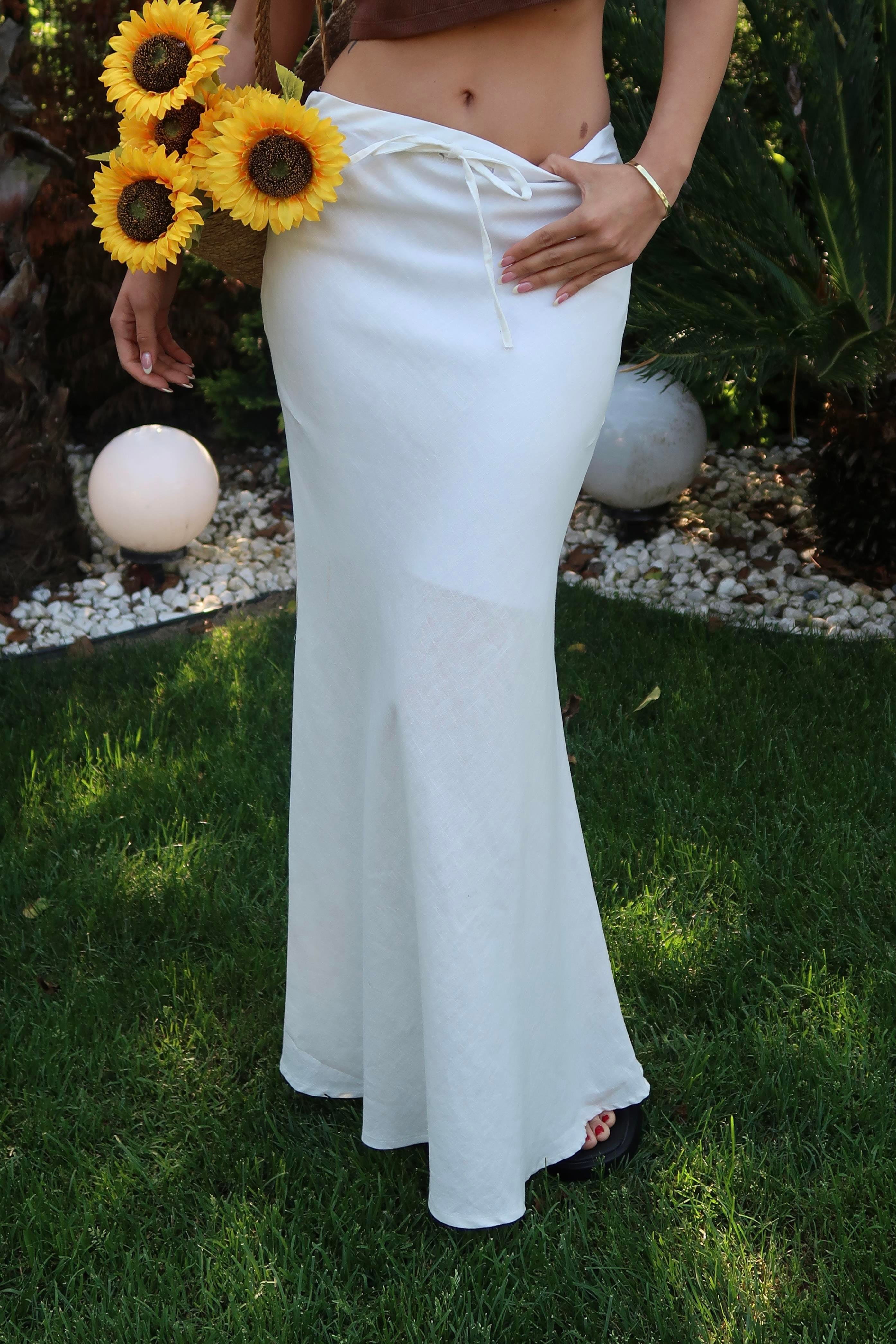 Palma Summer Rebecca Maxi Keten Etek Beyaz