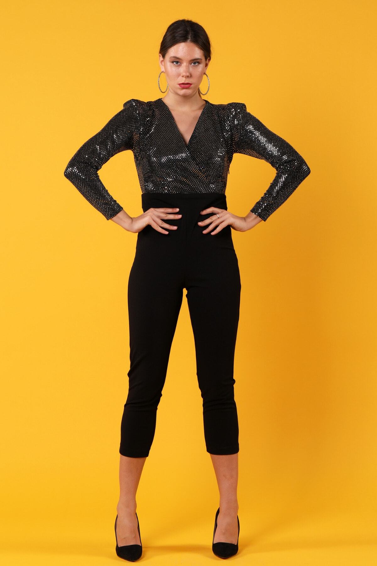 Kadın Gri Siyah Tulum