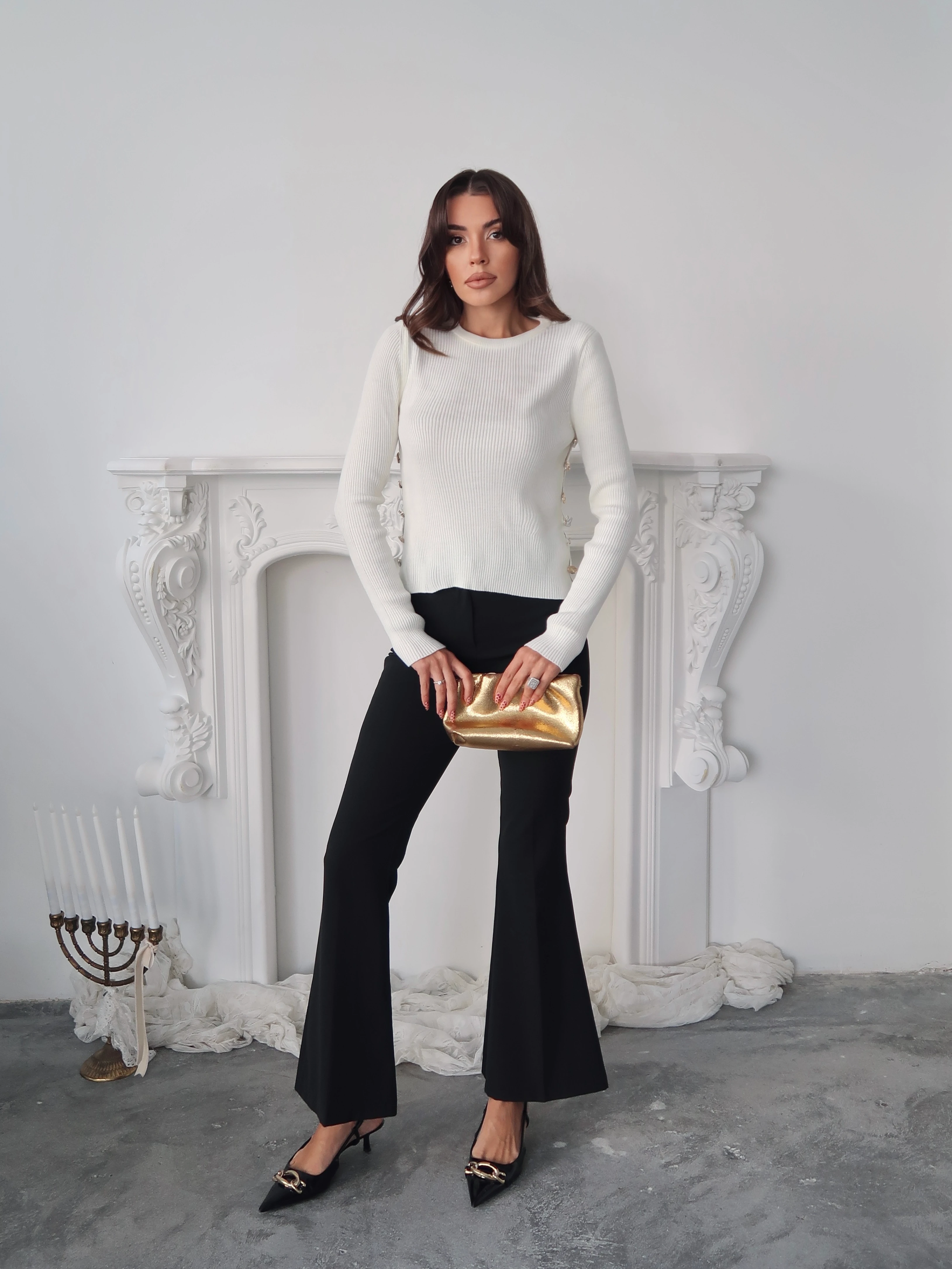 Yanı Düğme Detaylı Kadın Triko Kazak