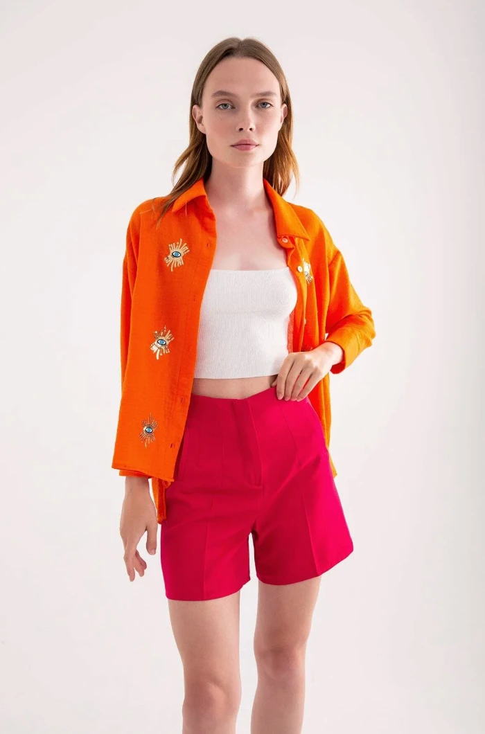 Sage Yüksek Bel Şort Pembe