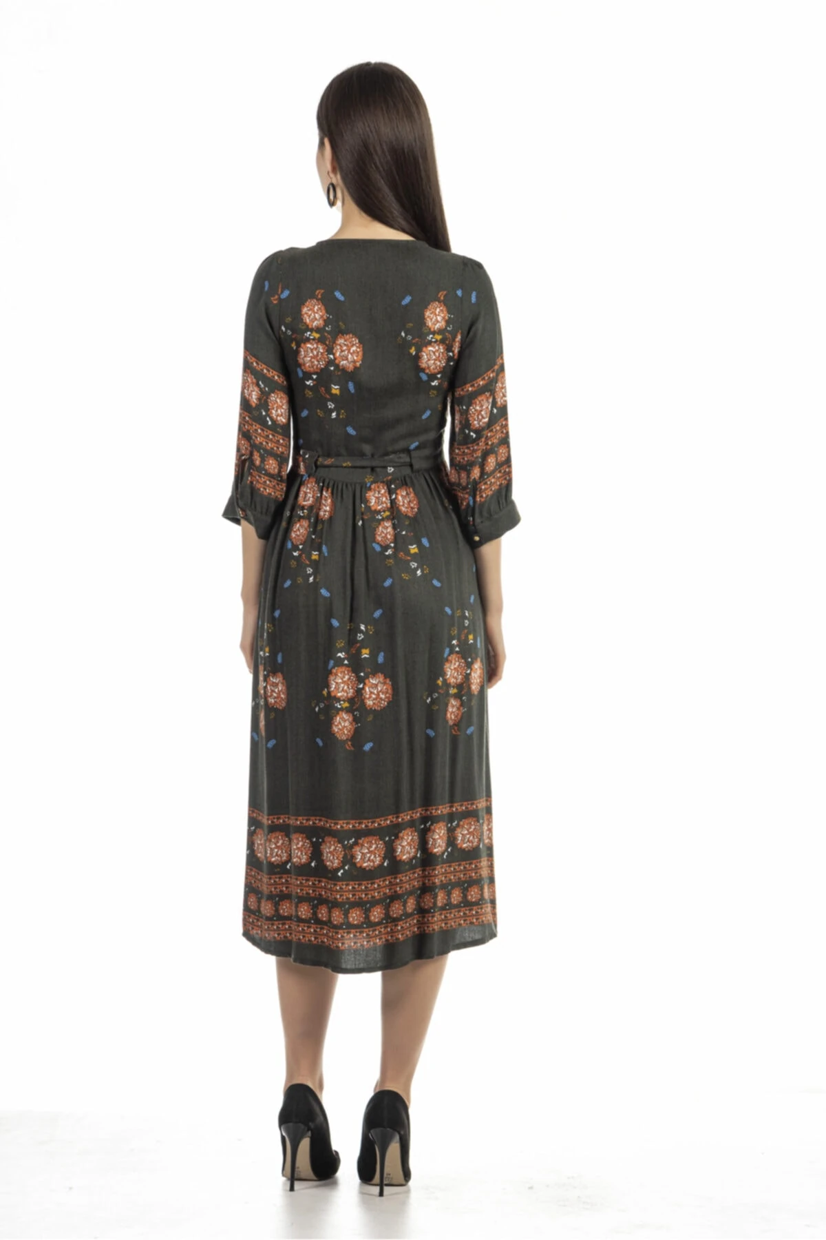 Desenli Haki Elbise