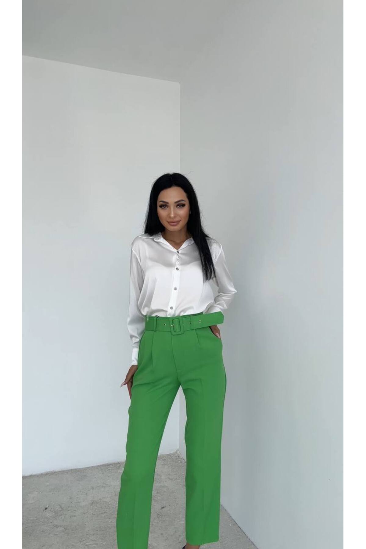 Dar Paça Klasik Kemerli Kumaş Pantolon