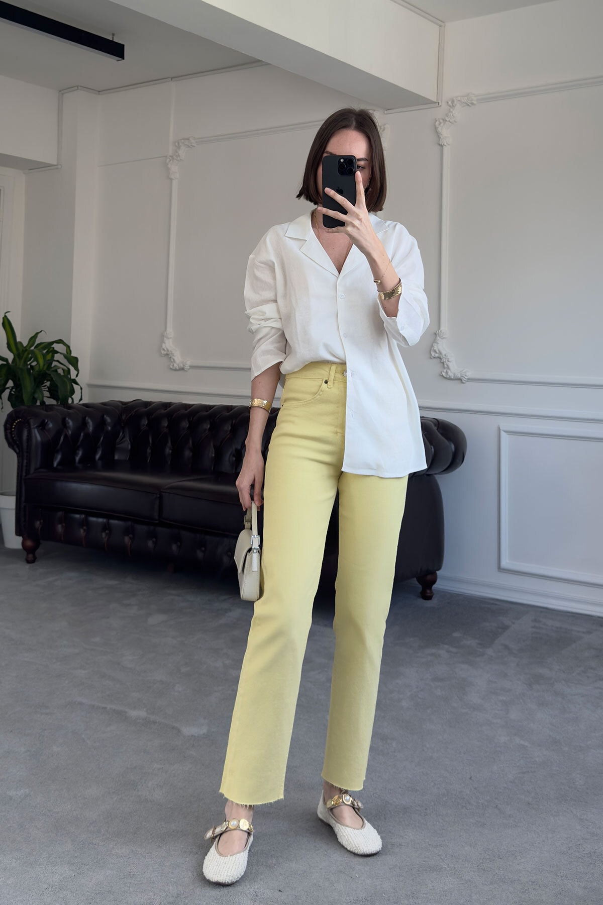 Kesik Paça Boyfit Jean- EKRU