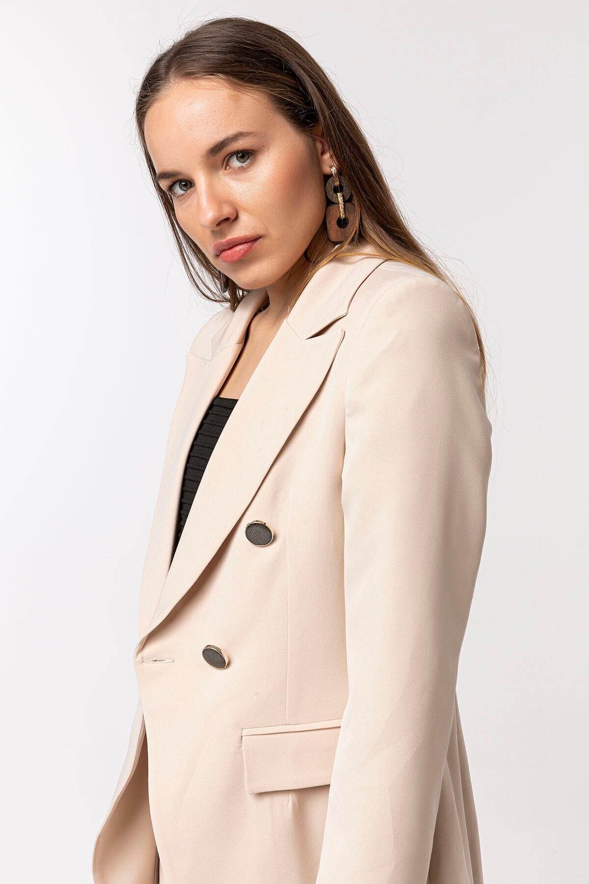 Düğmeli Karamel Kadın Blazer Ceket