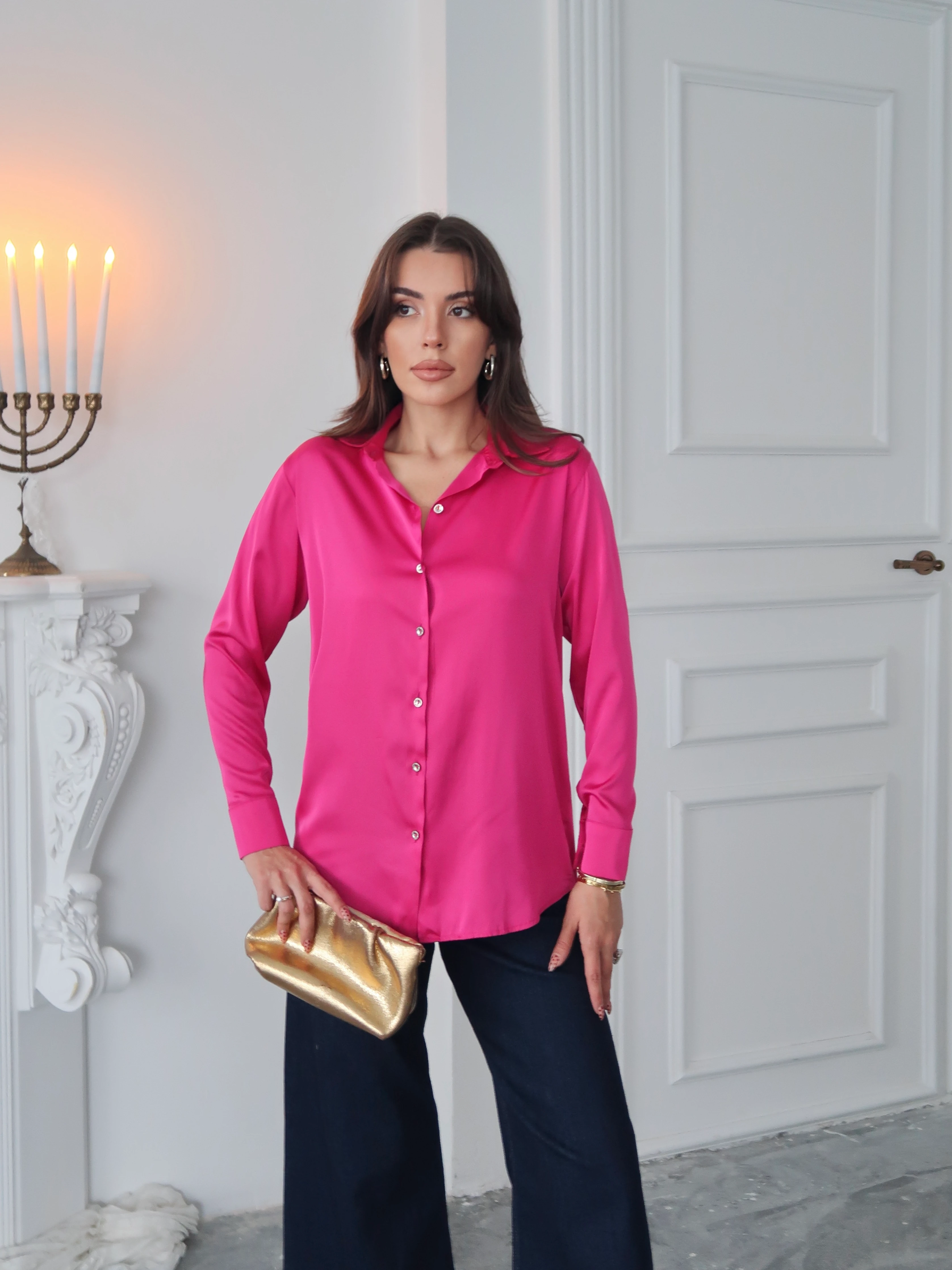 Saten Gömlek - fuşya