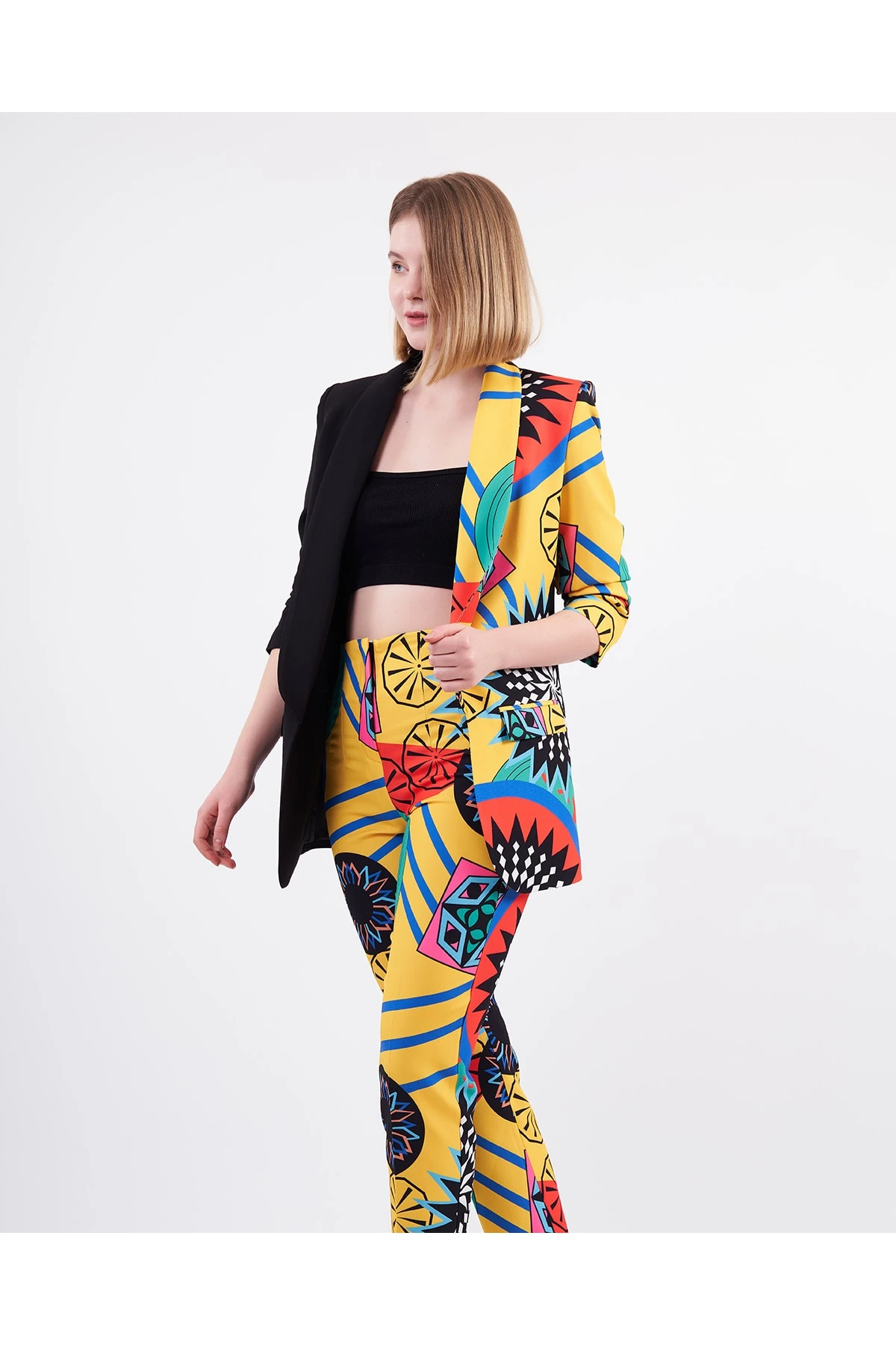 DESENLİ SARI SİYAH CEKET