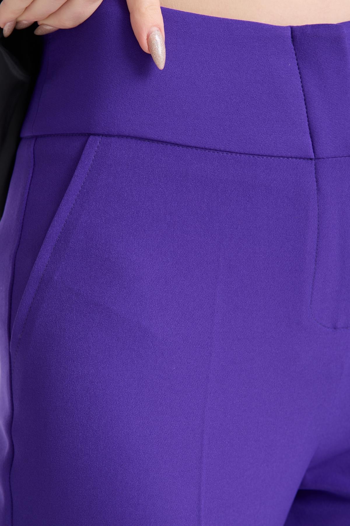Violet Kuşaklı Yelek Ve Yüksek Bel Mor Pantolon Takım