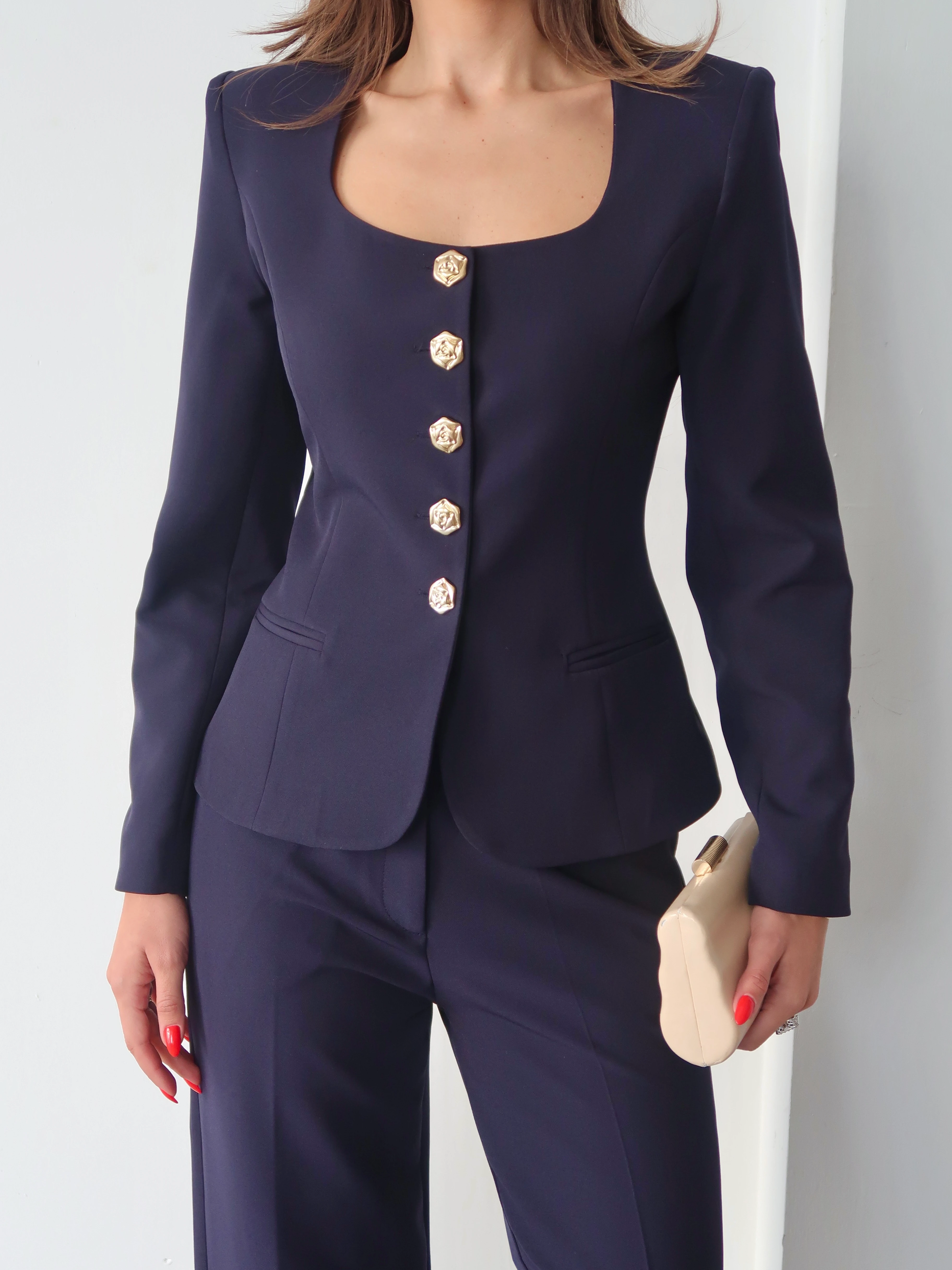 Jane Button Tailored Suit Lacivert