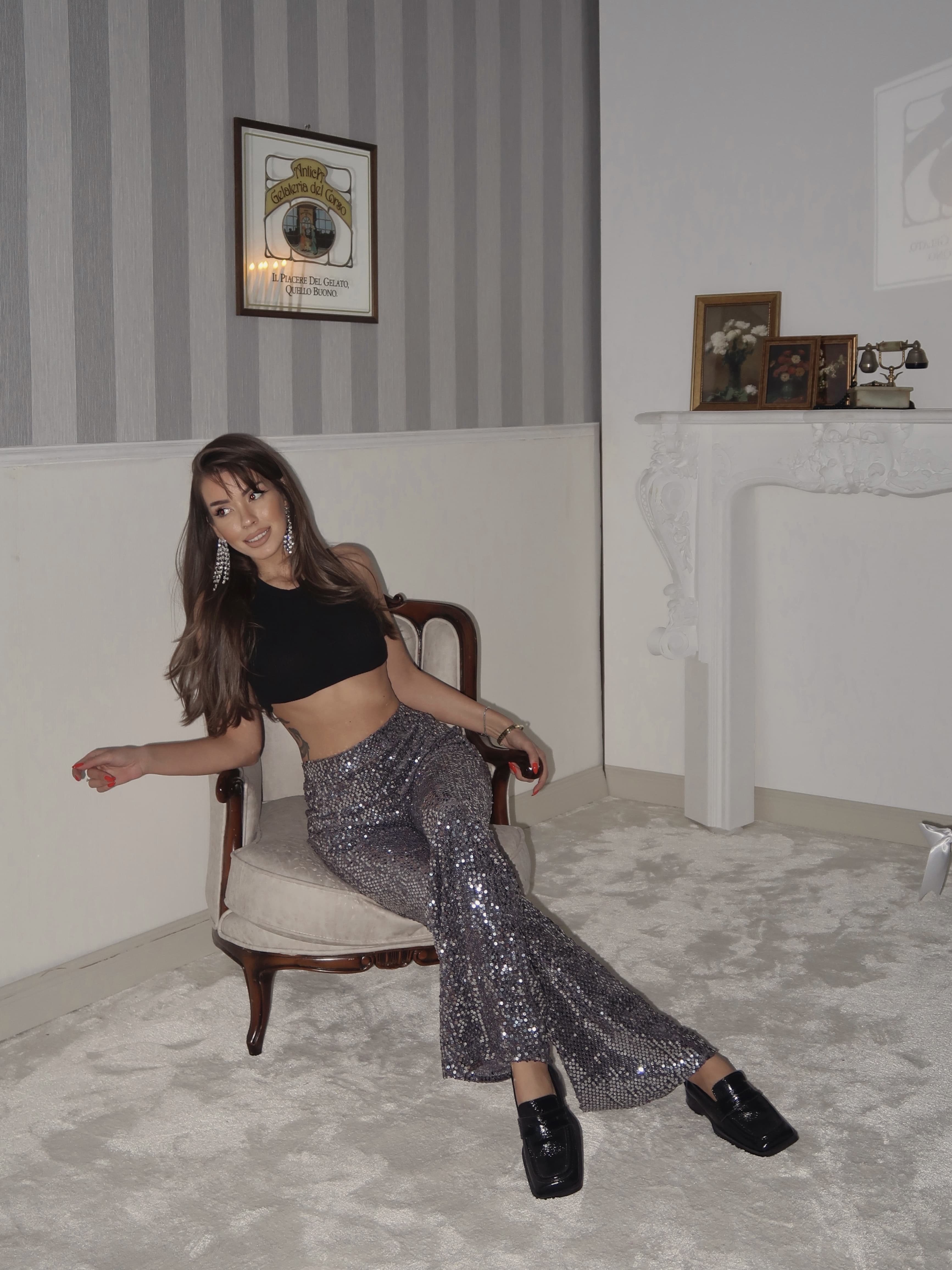 Liva Payetli Gece Pantolonu