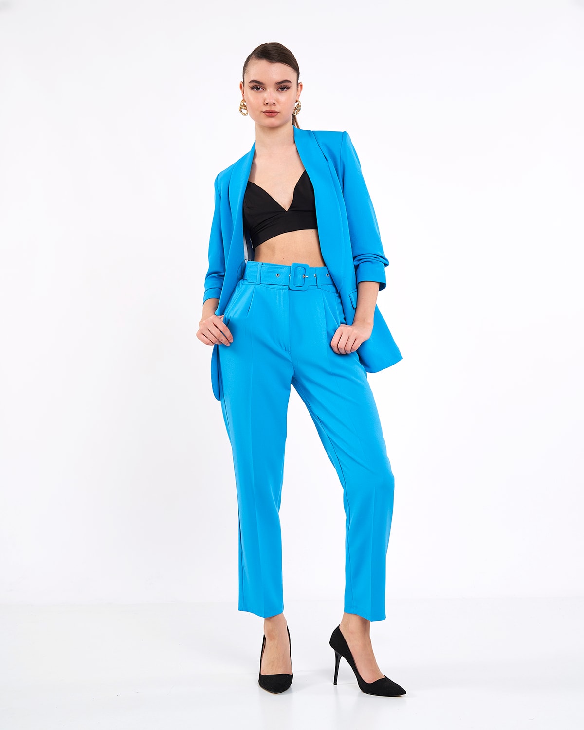Mia Kolu Büzgülü Blazer Ceket Koyu Mavi
