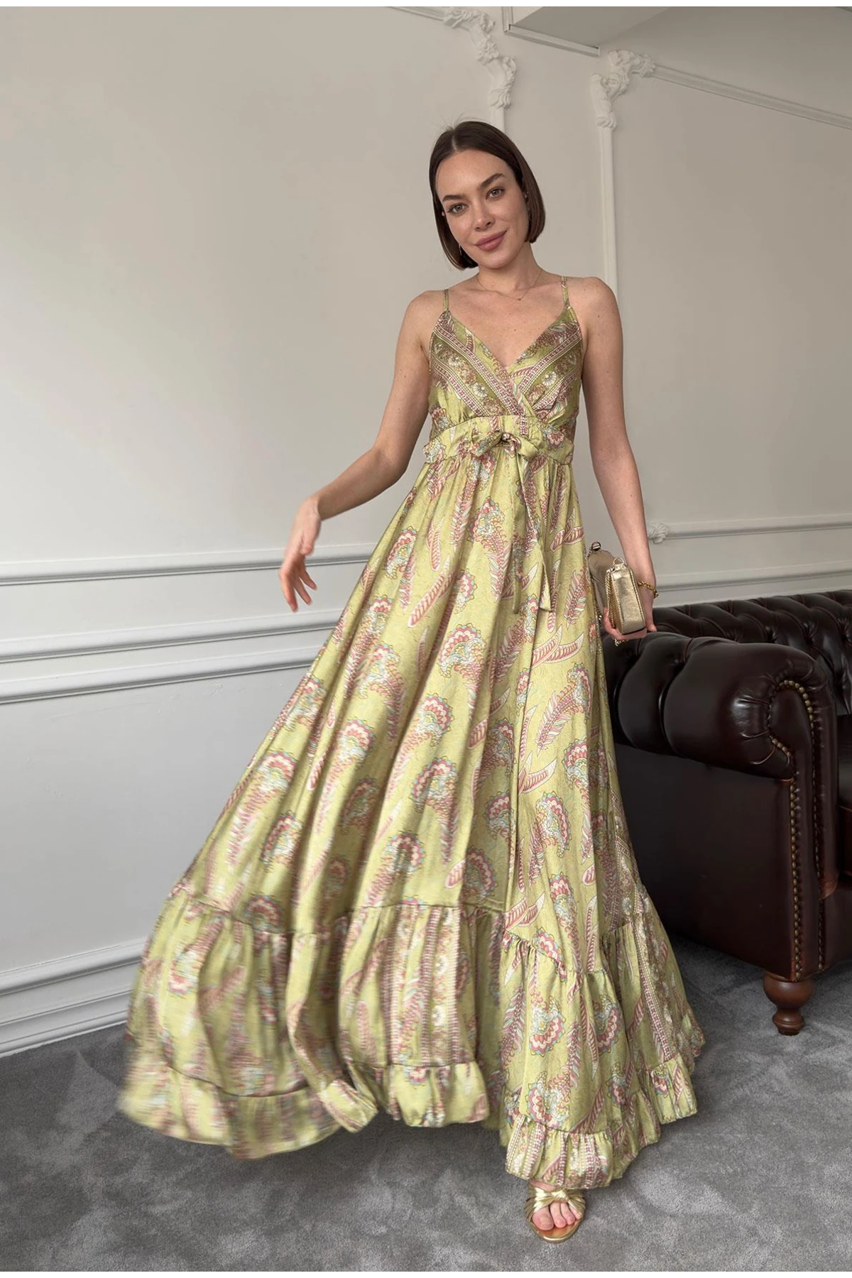 Askılı Etnik Desen Elbise