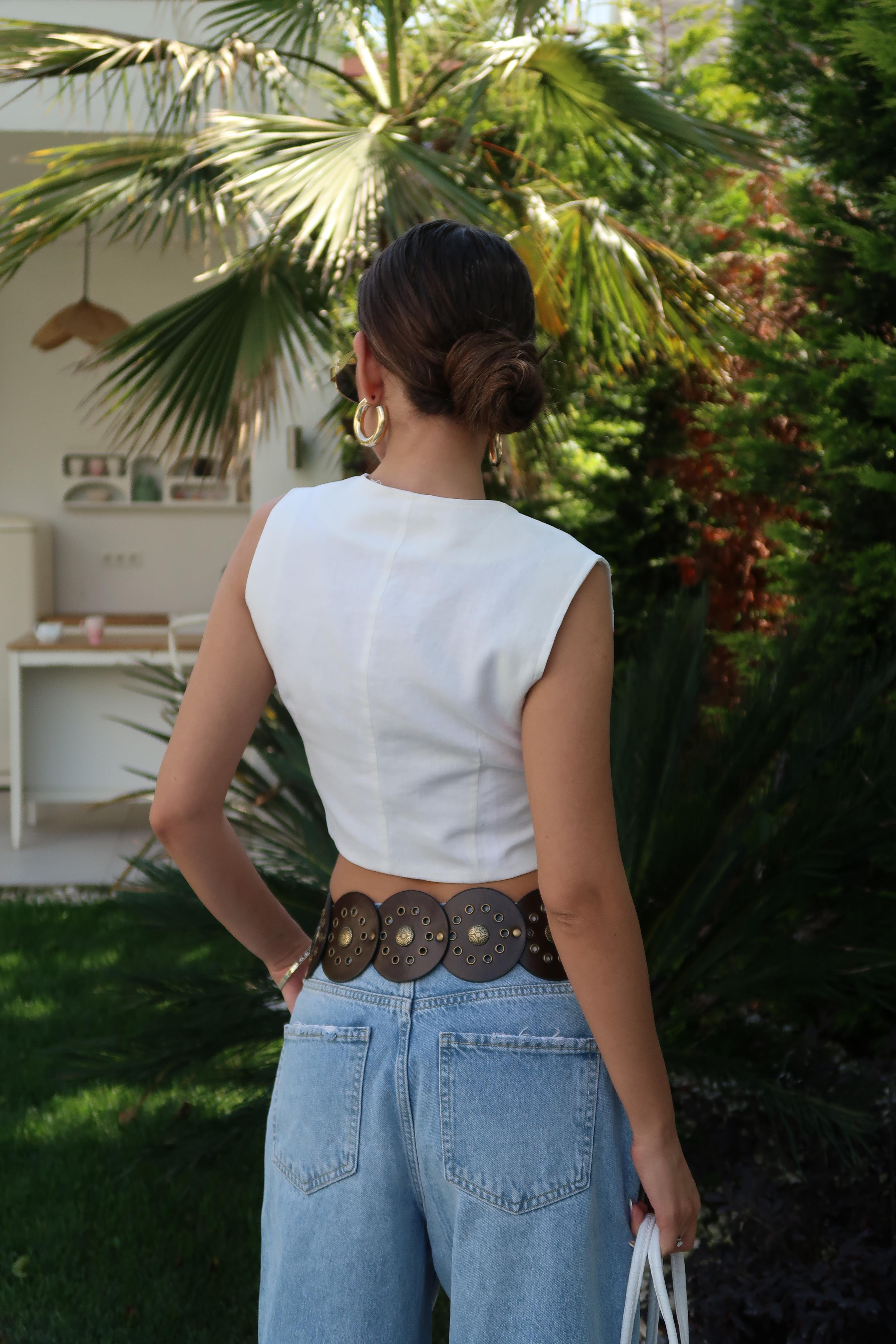 Palma Summer Julie Keten Crop Beyaz Yelek