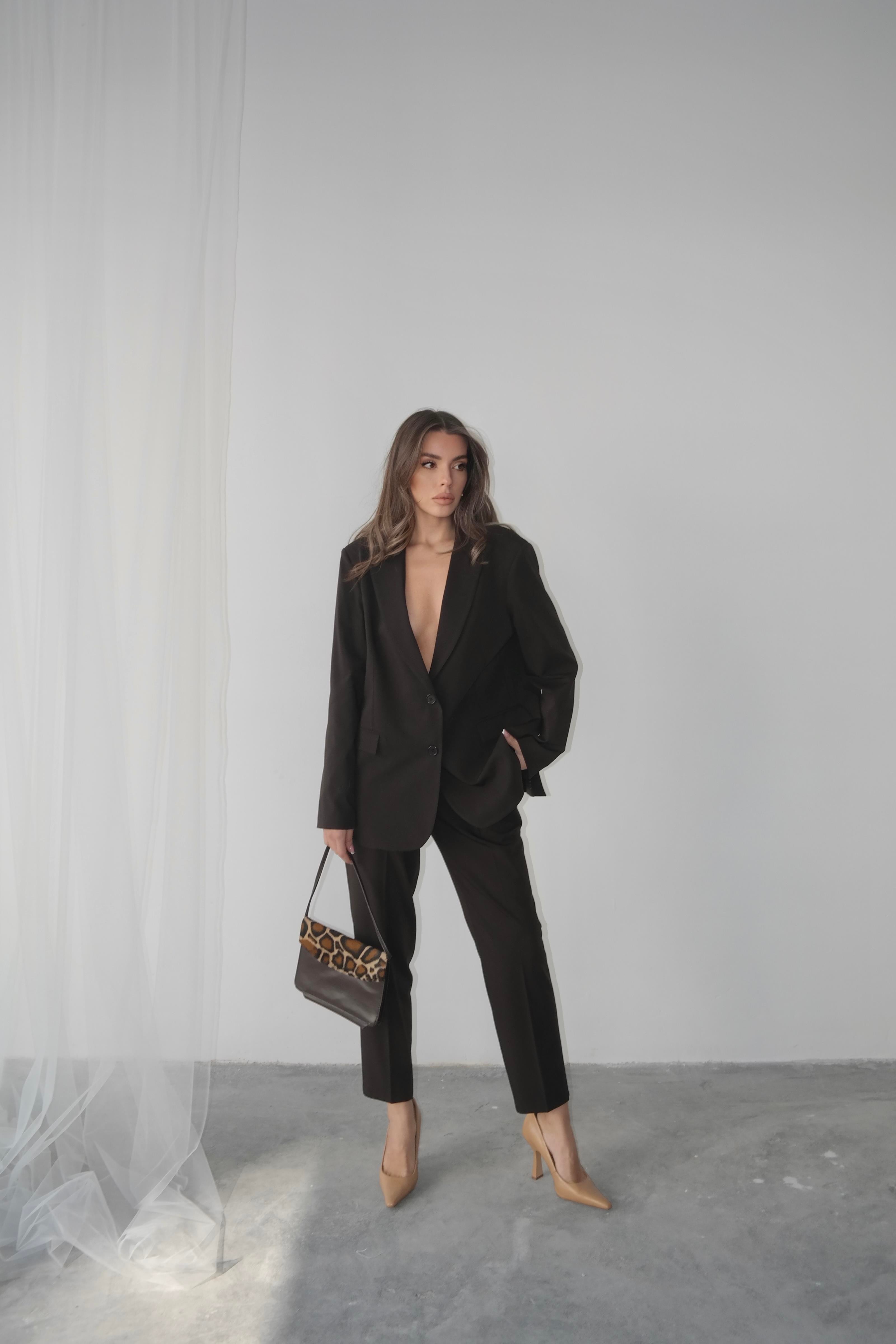 Maskülen Blazer Ceket Kahverengi