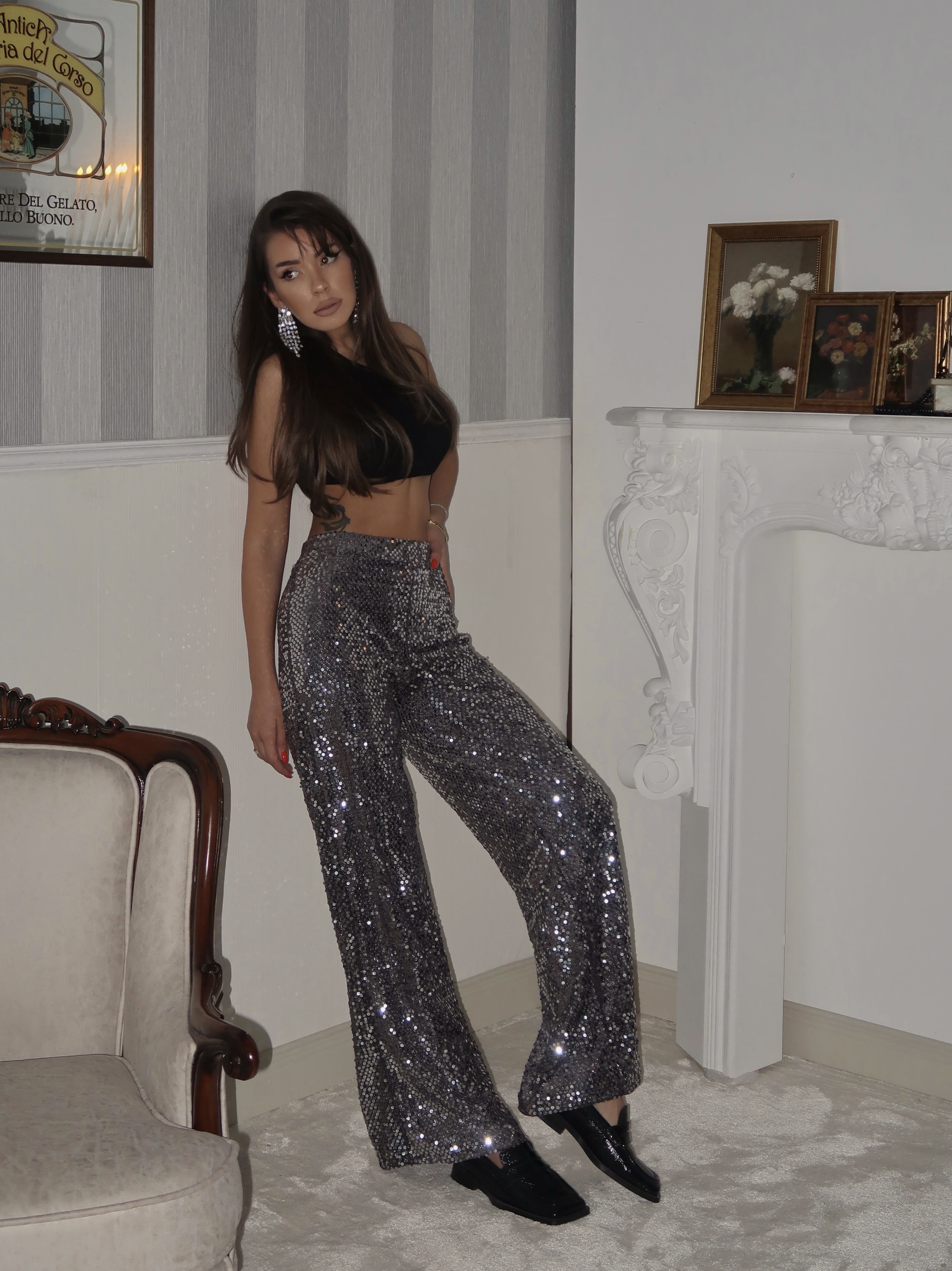 Liva Payetli Gece Pantolonu