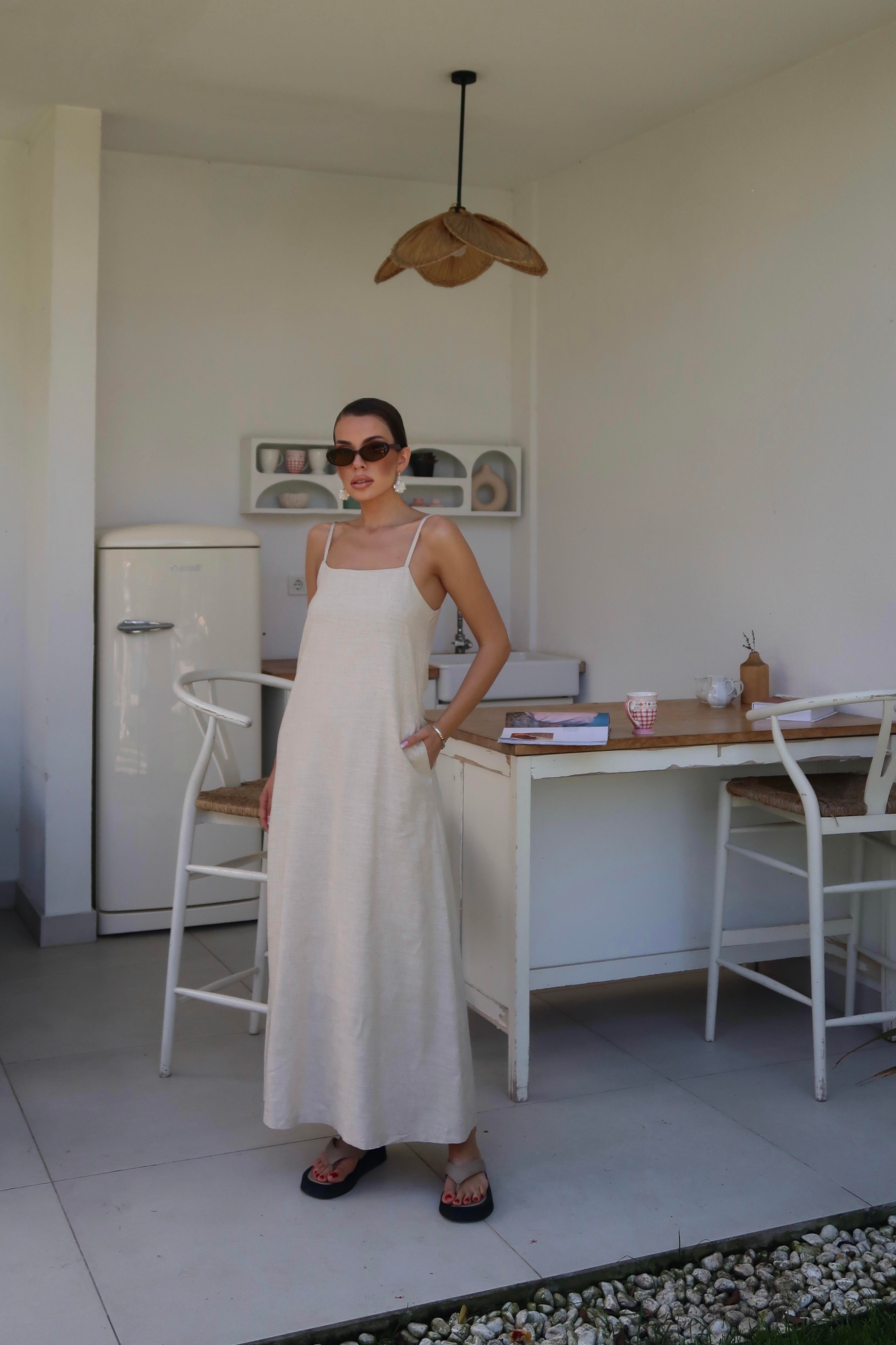Palma Summer Casey Askılı Elbise Natürel