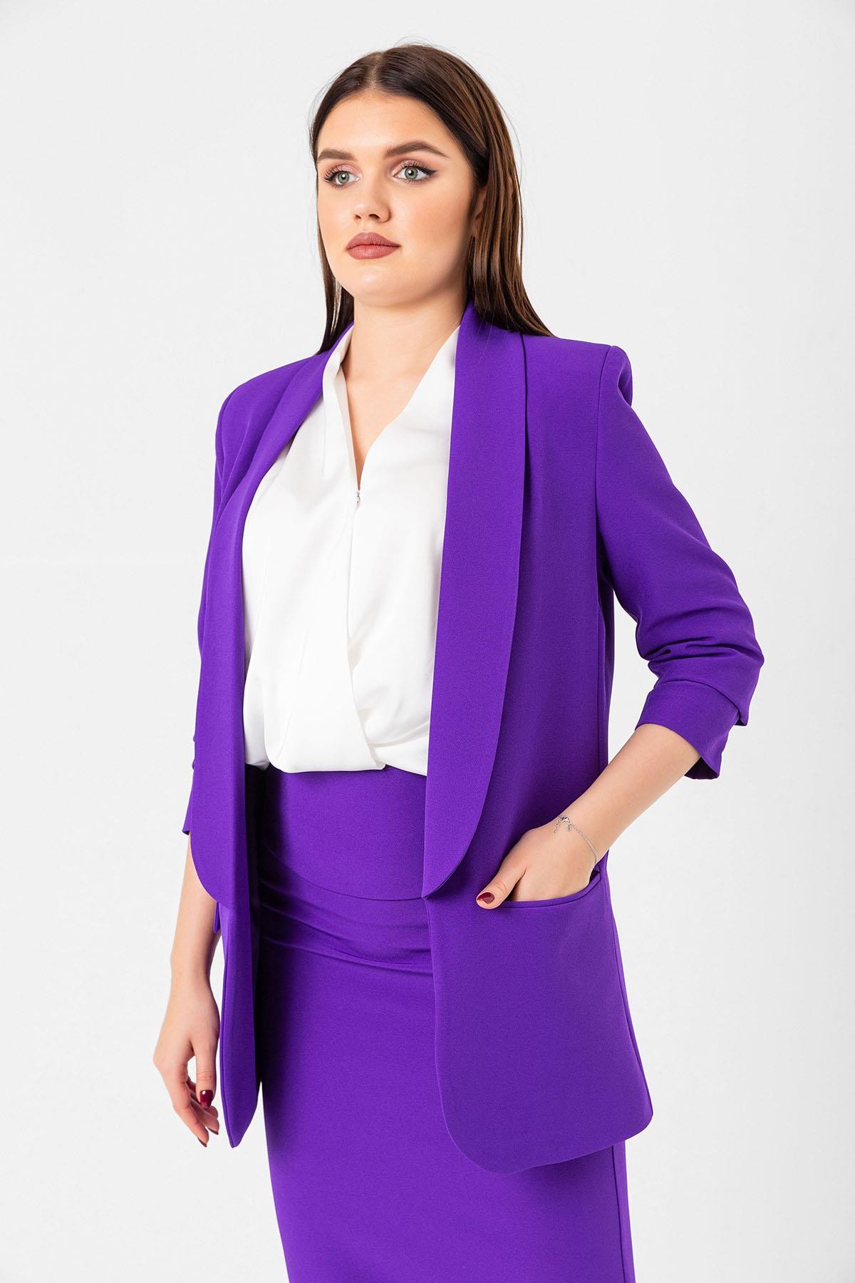 Mia Kolu Büzgülü Blazer Ceket Mor