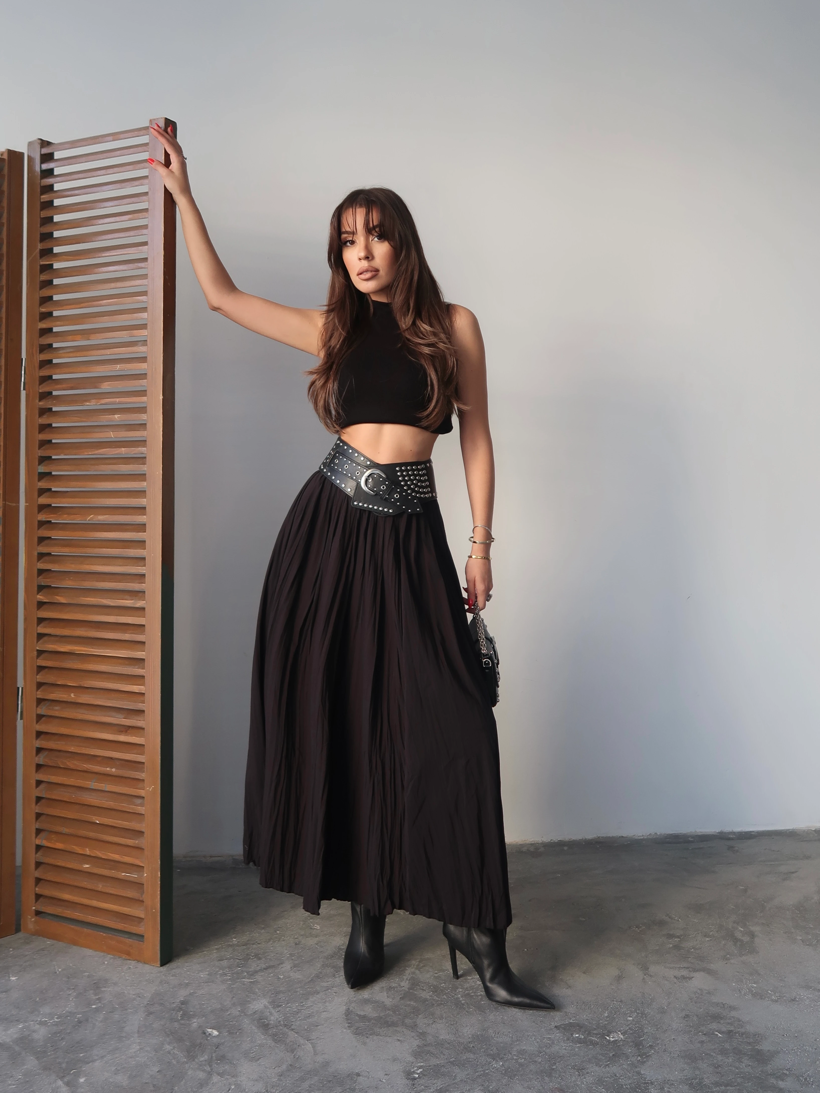 Siyah Uzun Crush Etek