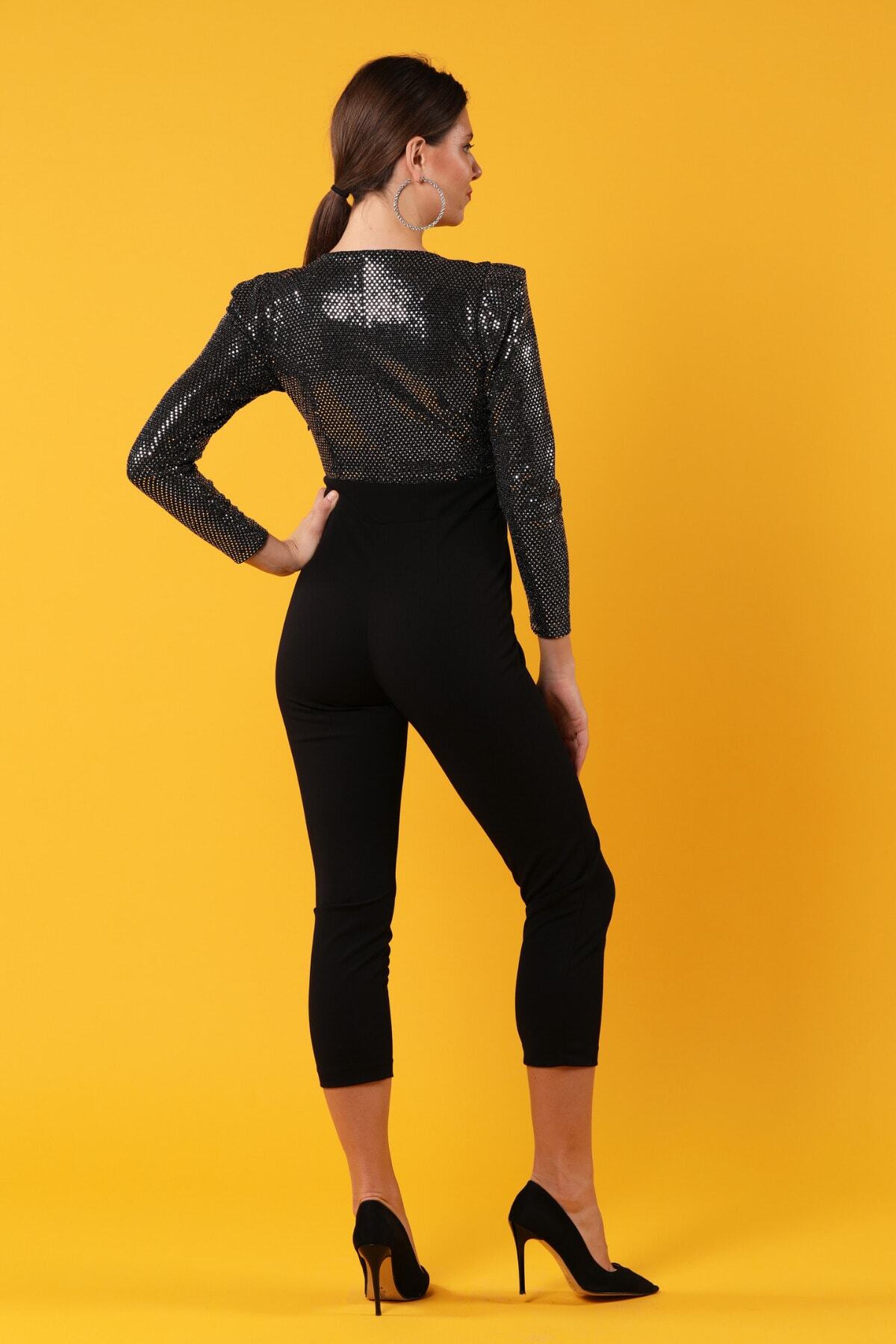 Kadın Gri Siyah Tulum