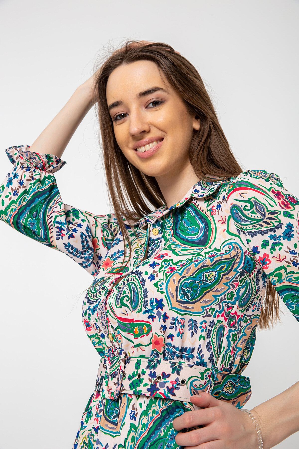 Kadın Yeşil Desenli Elbise