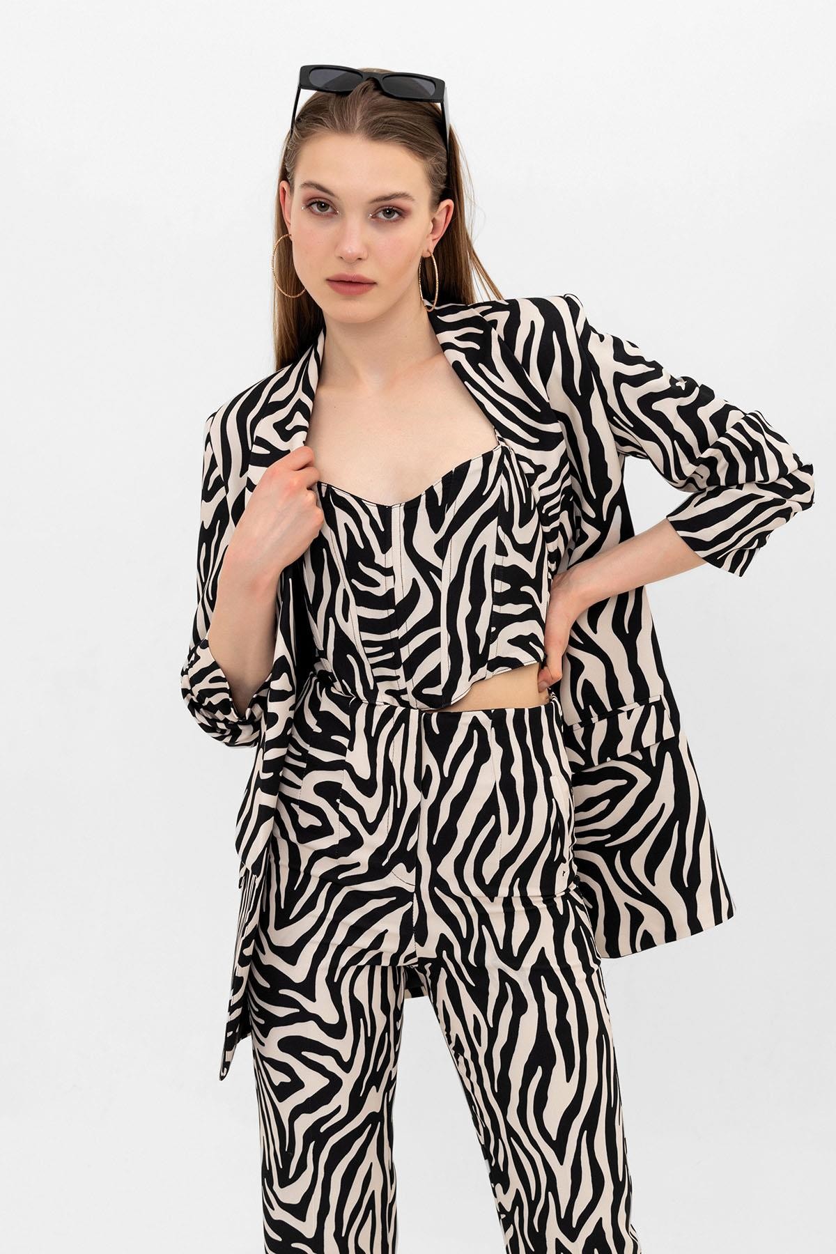 Elysia Çift Pens Zebra Desenli Pantolon